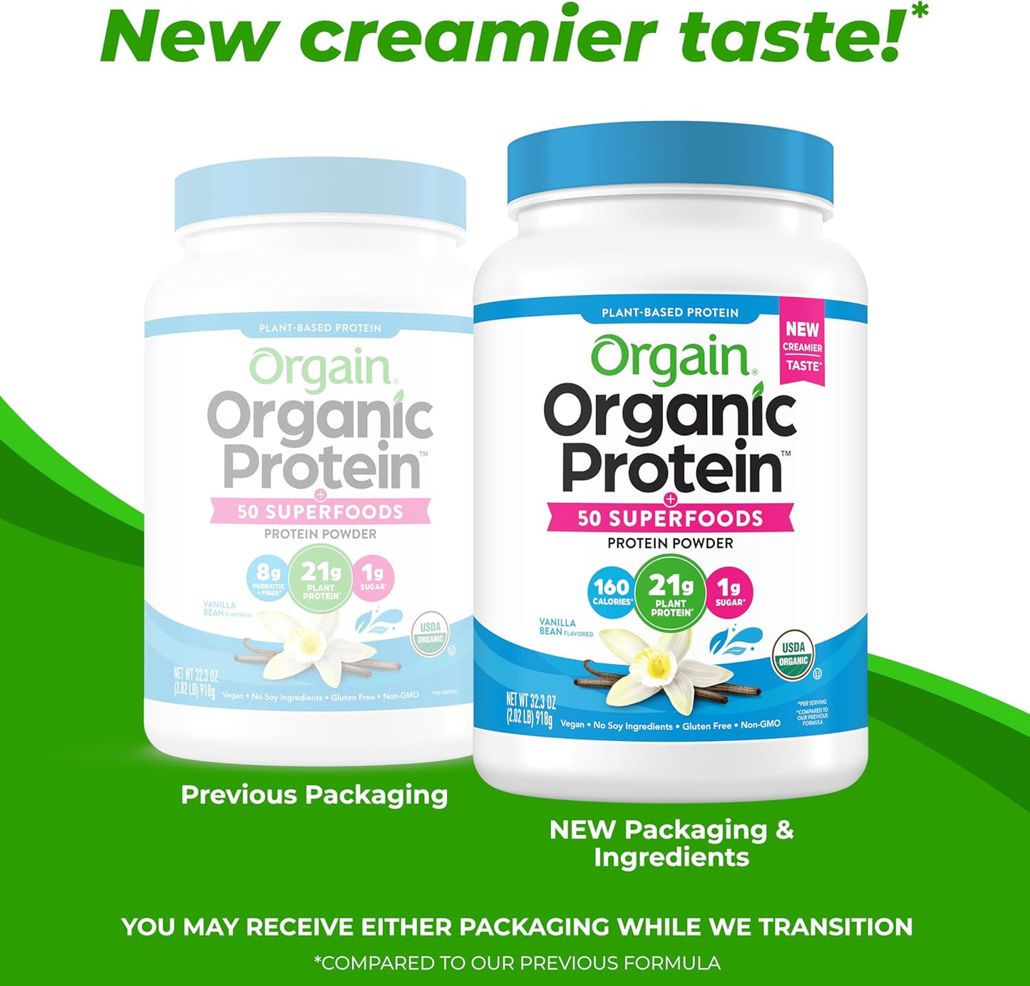 Orgain Organic Vegan Protein Powder + 50 Superfoods, Vanilla Bean - 21g Plant Based Protein, Gluten Free, Dairy Free, Lactose Free, Soy Free, No Sugar Added, Kosher, With B Vitamins - 2.02lb