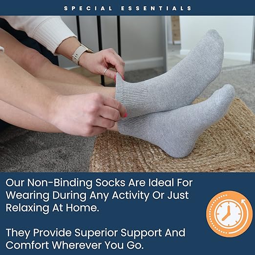 Special Essentials 3 Pairs Cotton Diabetic Ankle Socks - Non-Binding With Extra Wide Top For Men and Women