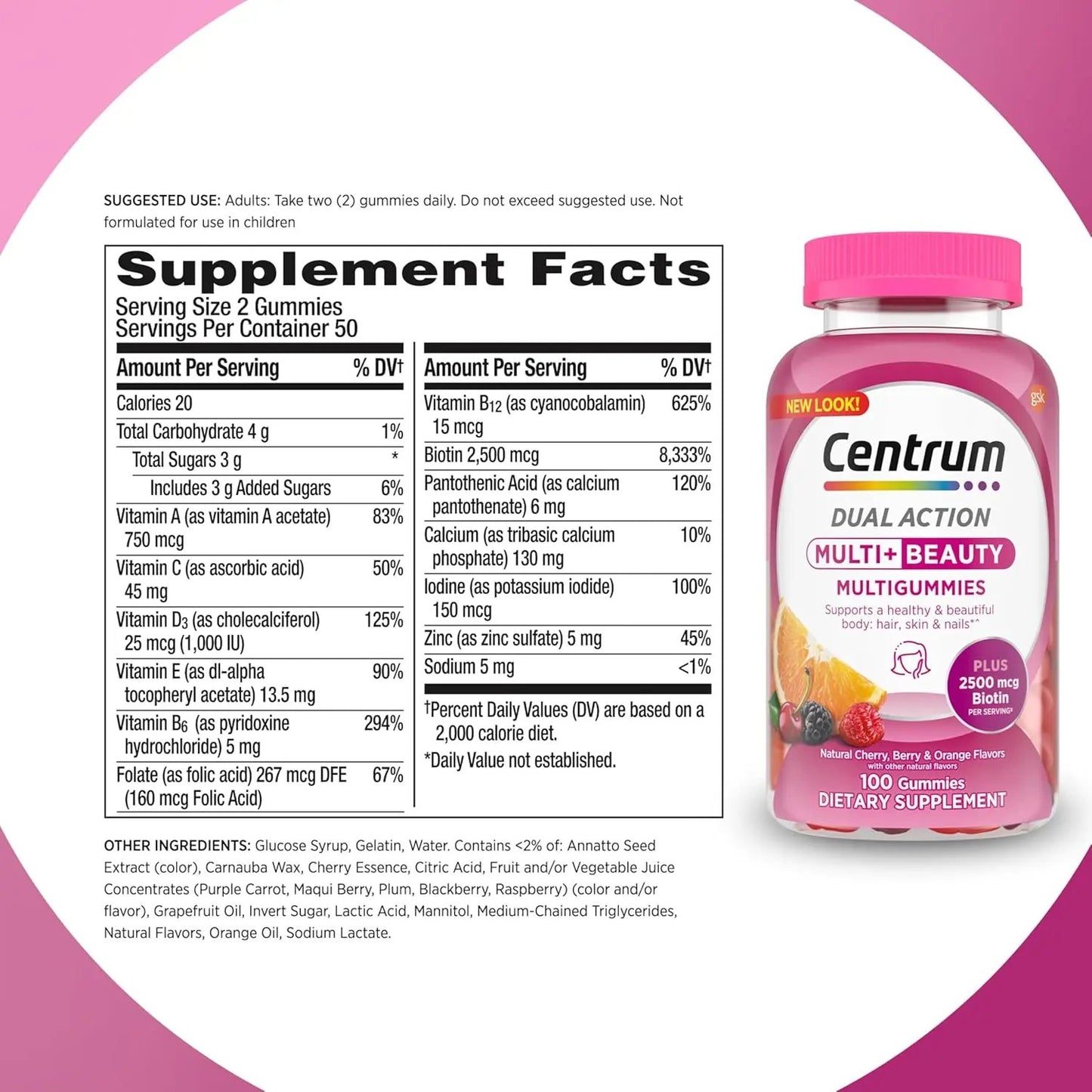 Centrum Multi+ Beauty Dual Action Multivitamin, Designed with Biotin for Healthy Hair, Skin and Nails 100 ct Centrum