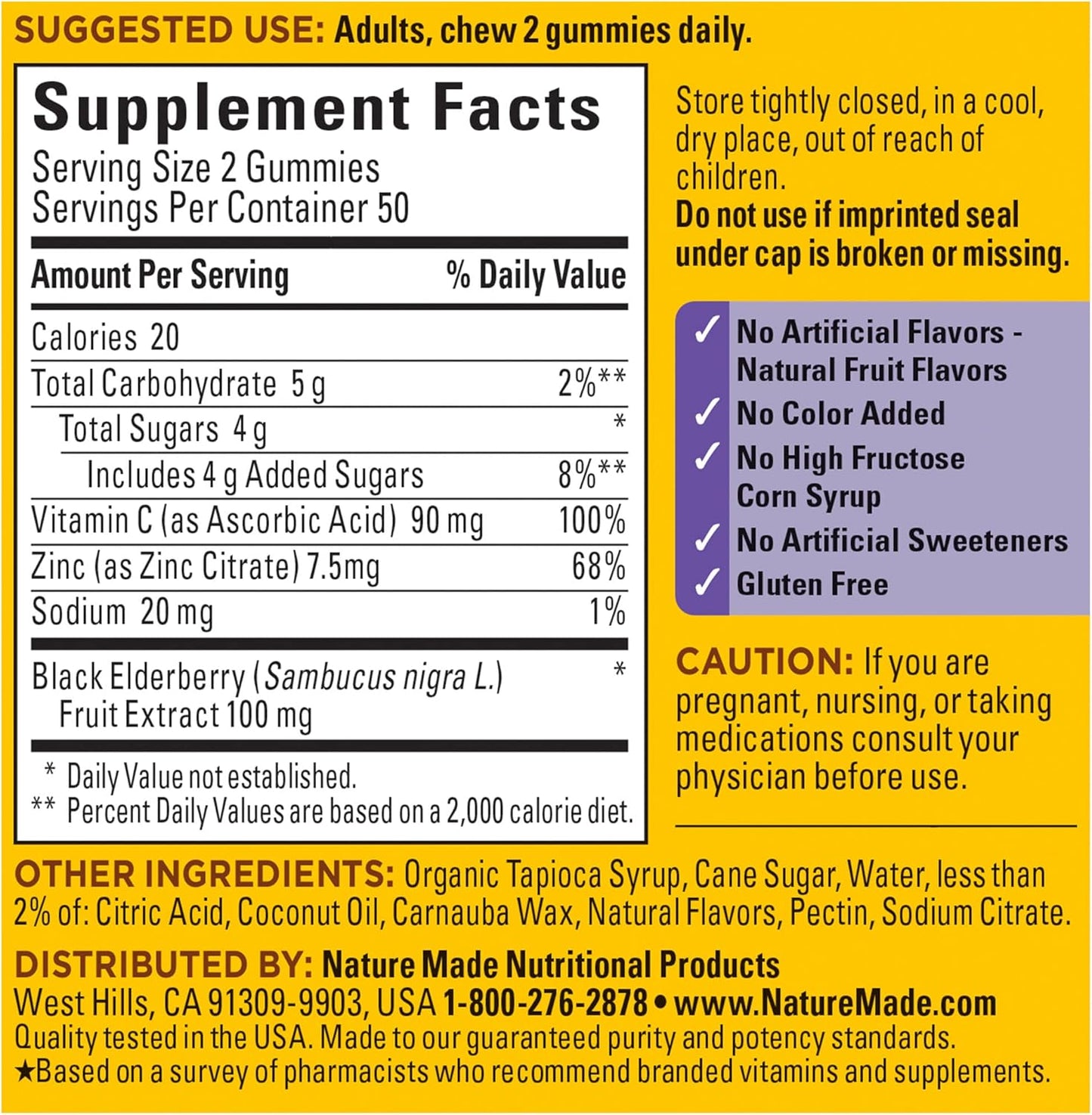 Nature Made Elderberry with Vitamin C and Zinc, 100 Gummies