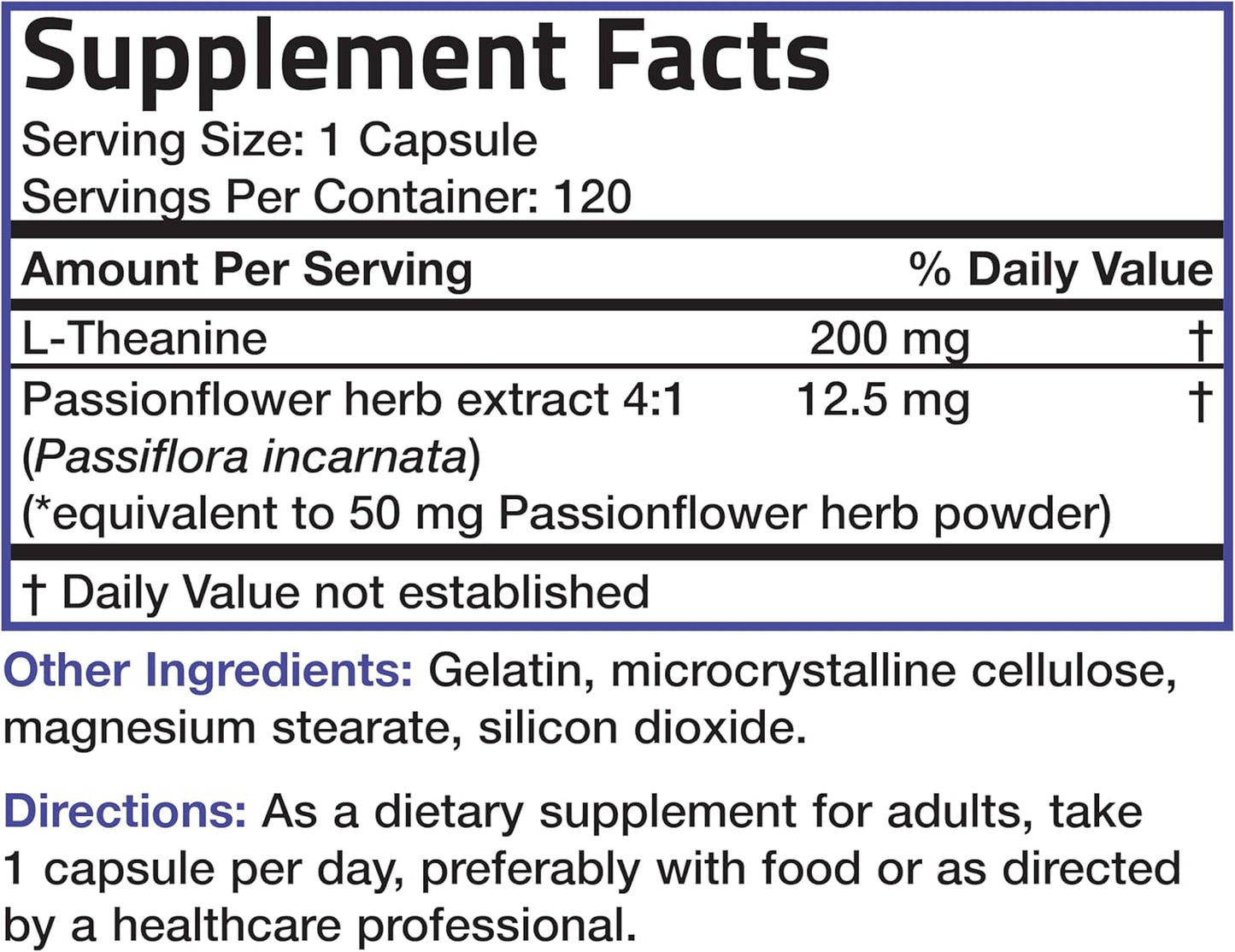 Bronson L-Theanine 200mg (Double-Strength) with Passion Flower Herb, 120 Capsules