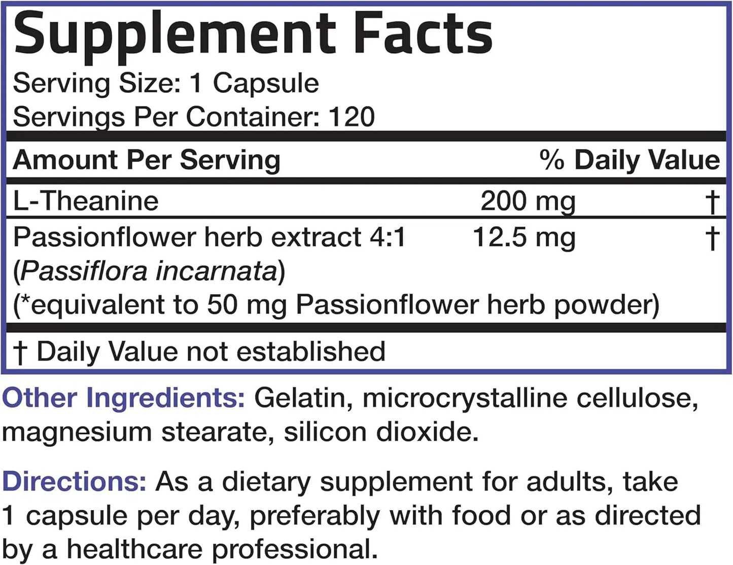 Bronson L-Theanine 200mg (Double-Strength) with Passion Flower Herb, 120 Capsules Bronson