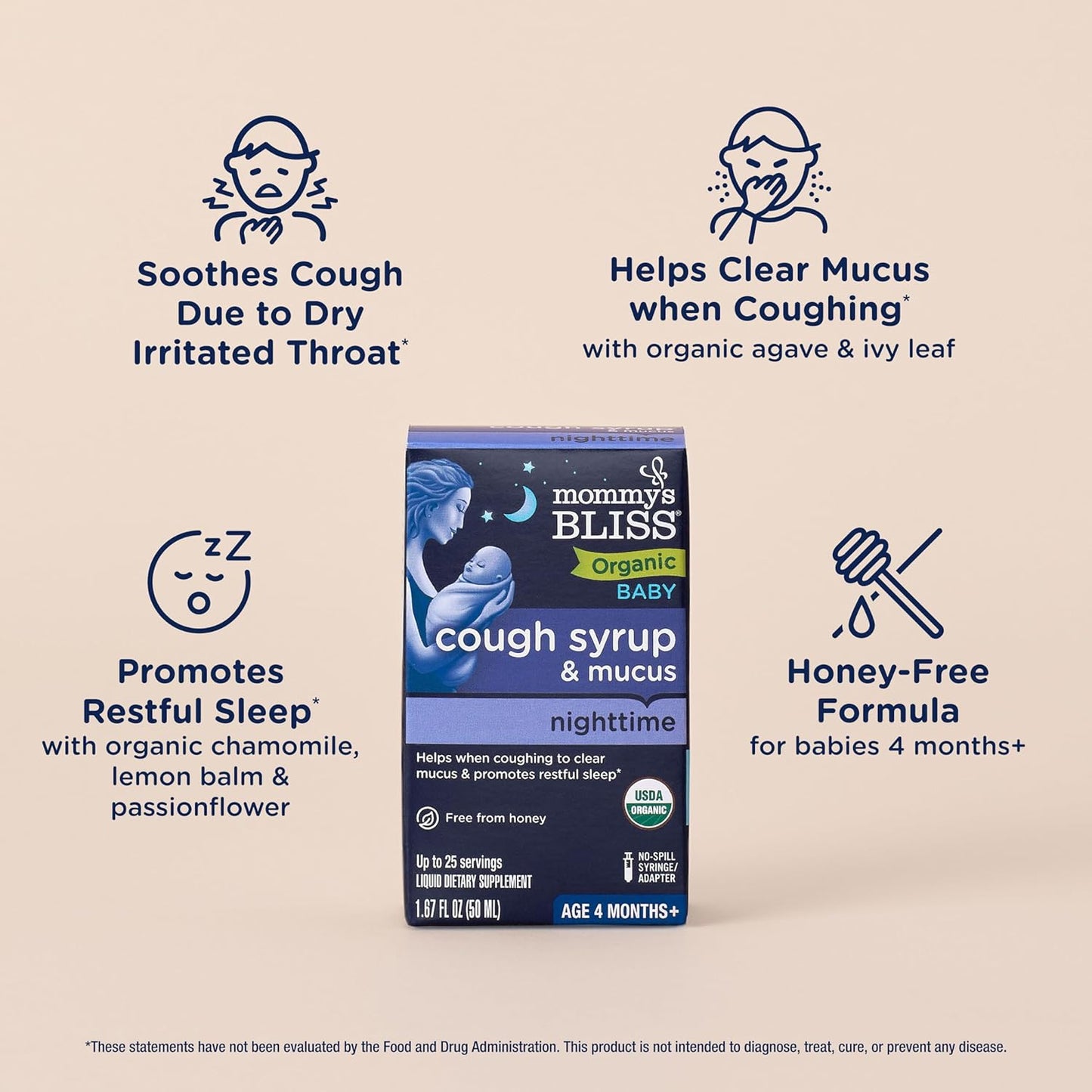 Mommy's Bliss Organic Baby Cough Syrup & Mucus Night Time, 1.67 fl oz
