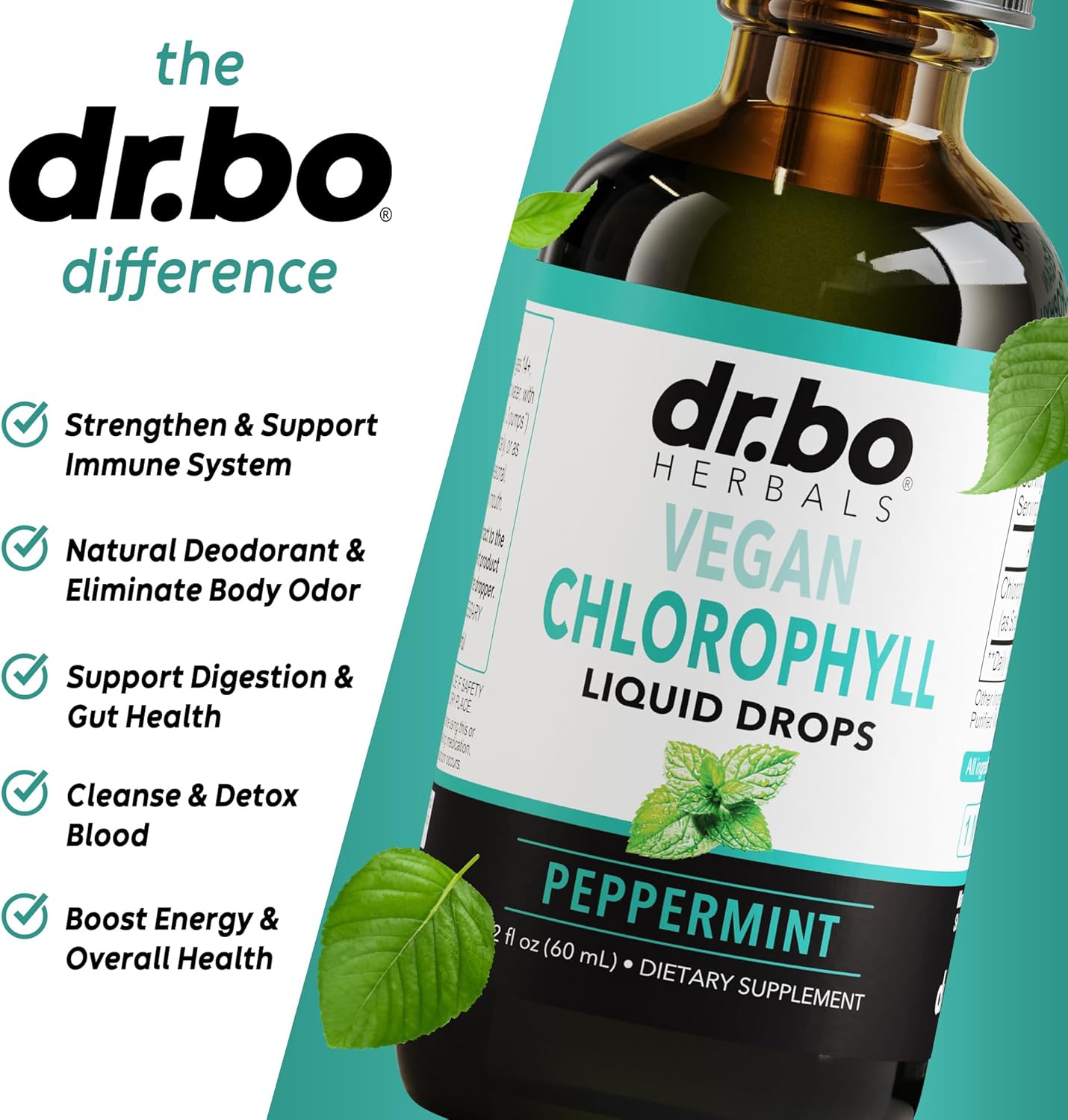 Dr. Bo Chlorophyll Liquid Drops Body Detox - Vegan Liquid Natural Chlorophyll Water 2 oz