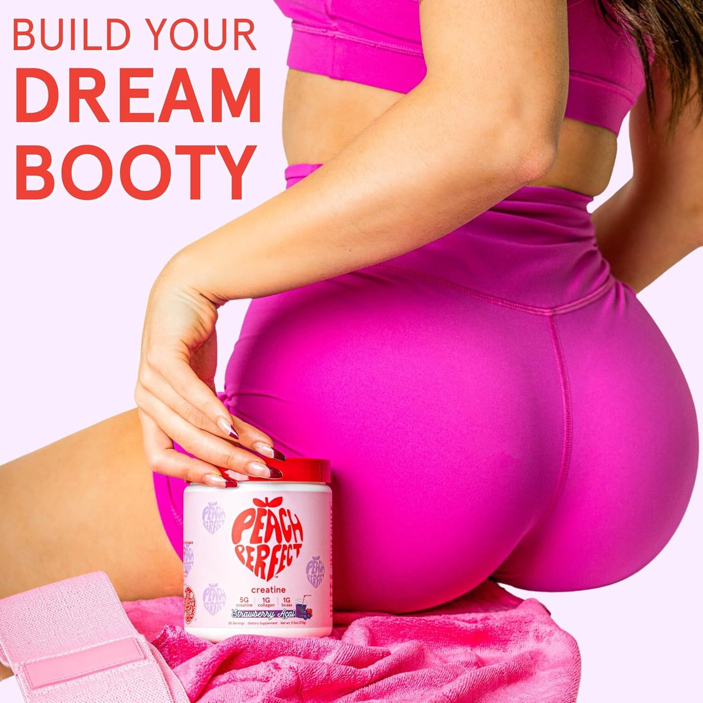 Peach Perfect Creatine for Women Booty Gain, Muscle Builder, Energy Boost, Pink Lemonade, Cognition Aid | Collagen, BCAA, lean muscle, Creatine Monohydrate Micronized Powder, Alt Creapure, 30 Servings