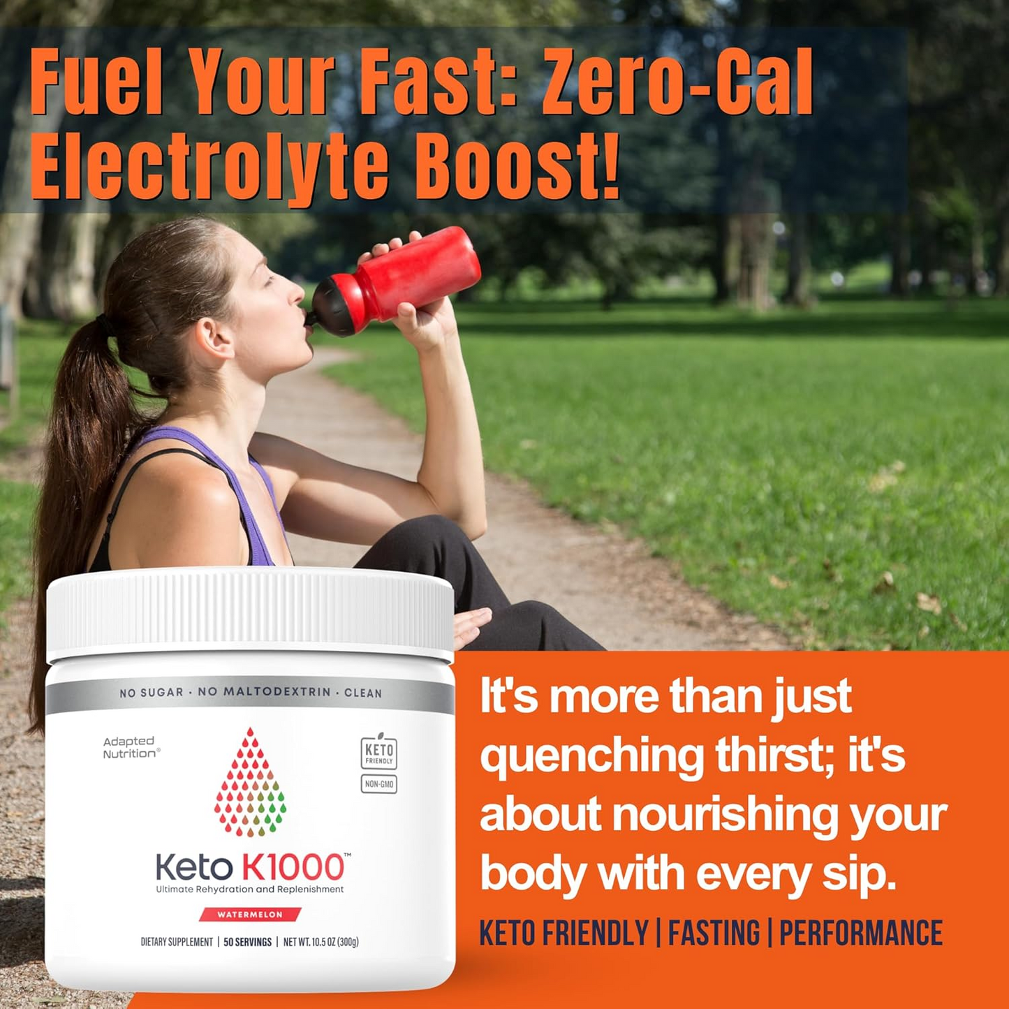 Keto K1000 Electrolyte Powder | Hydration Supplement Drink Mix | Boost Energy & Beat Leg Cramps | No Maltodextrin or Sugar | Watermelon, Lighter Stevia Taste | 50 Servings