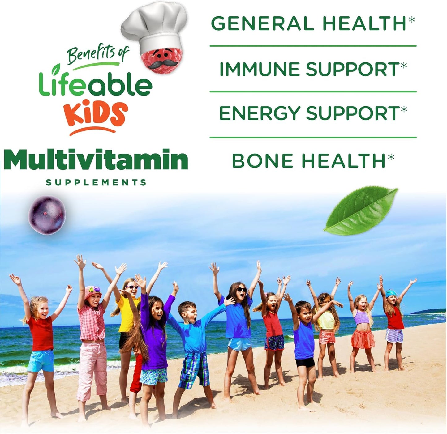 Lifeable Multivitamin & Multimineral with Iron Chewables for Kids – Vegetarian – Gluten Free Vegetarian – Great Tasting - Natural Flavored Pectin Chews with Vitamins A, B, C, D & E – 150 Count