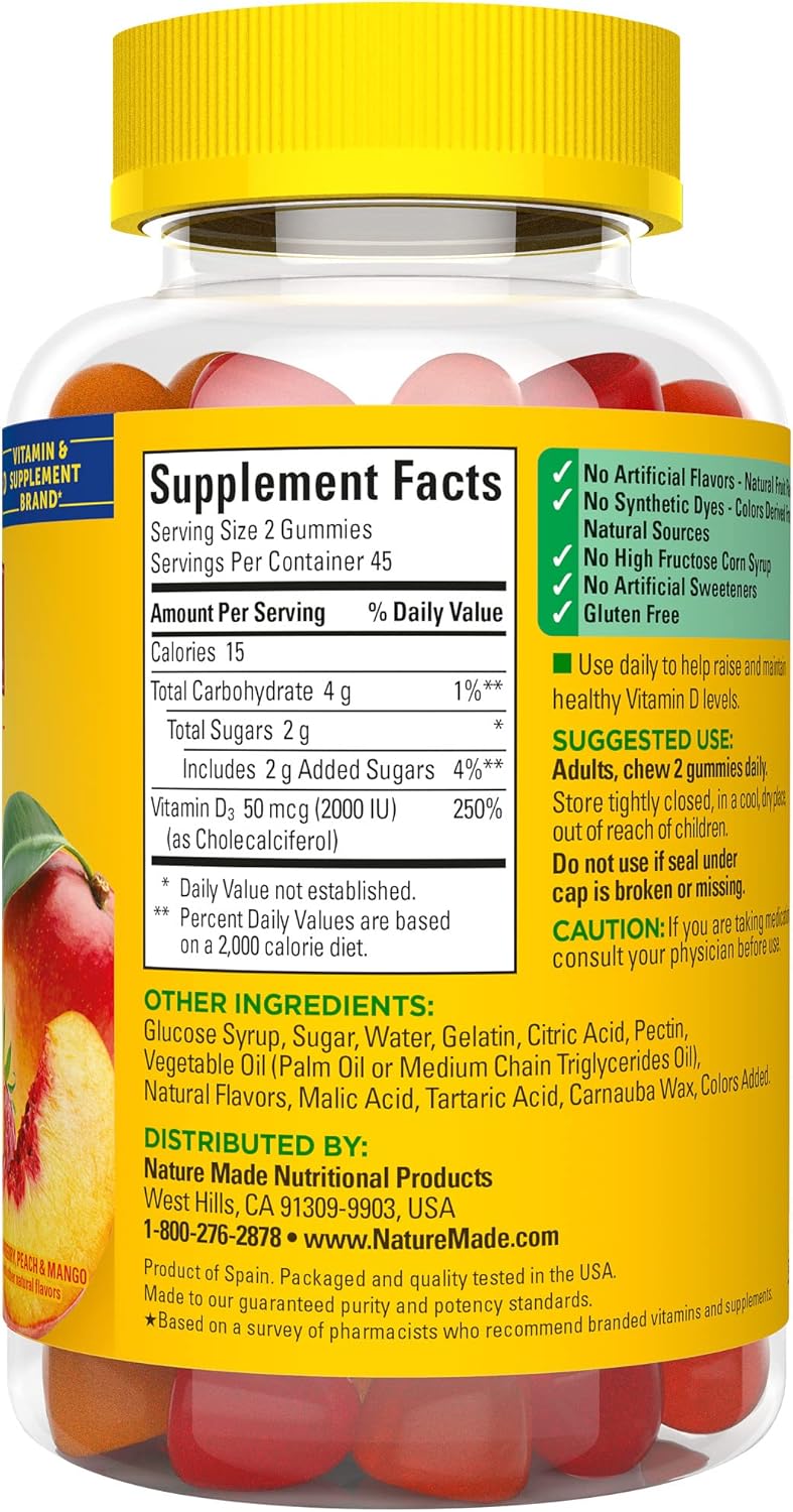 Nature Made Vitamin D3 2000 IU (50 mcg), 90 Gummies Nature Made