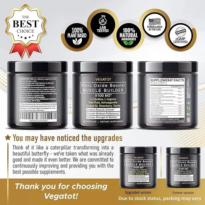 Muscle Builder Nitric Oxide Supplement with L-Arginine L-Citrulline Beet Root Ashwagandha Tongkat Ali Strawberry VEGATOT
