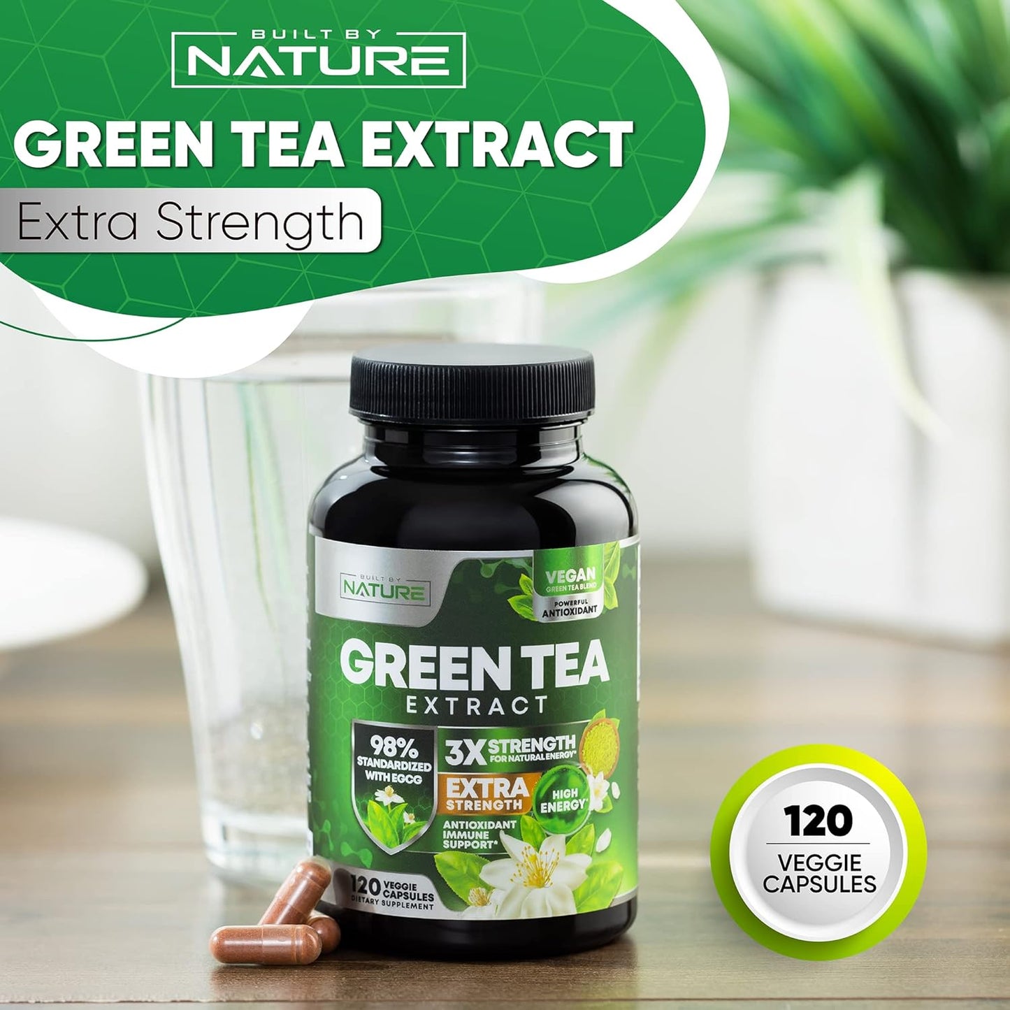 Green Tea Extract Pills - Powerful Antioxidant Supplement - 98% Standardized EGCG 1000mg for Natural Energy with Polyphenols - Gentle Caffeine - 120 Capsules