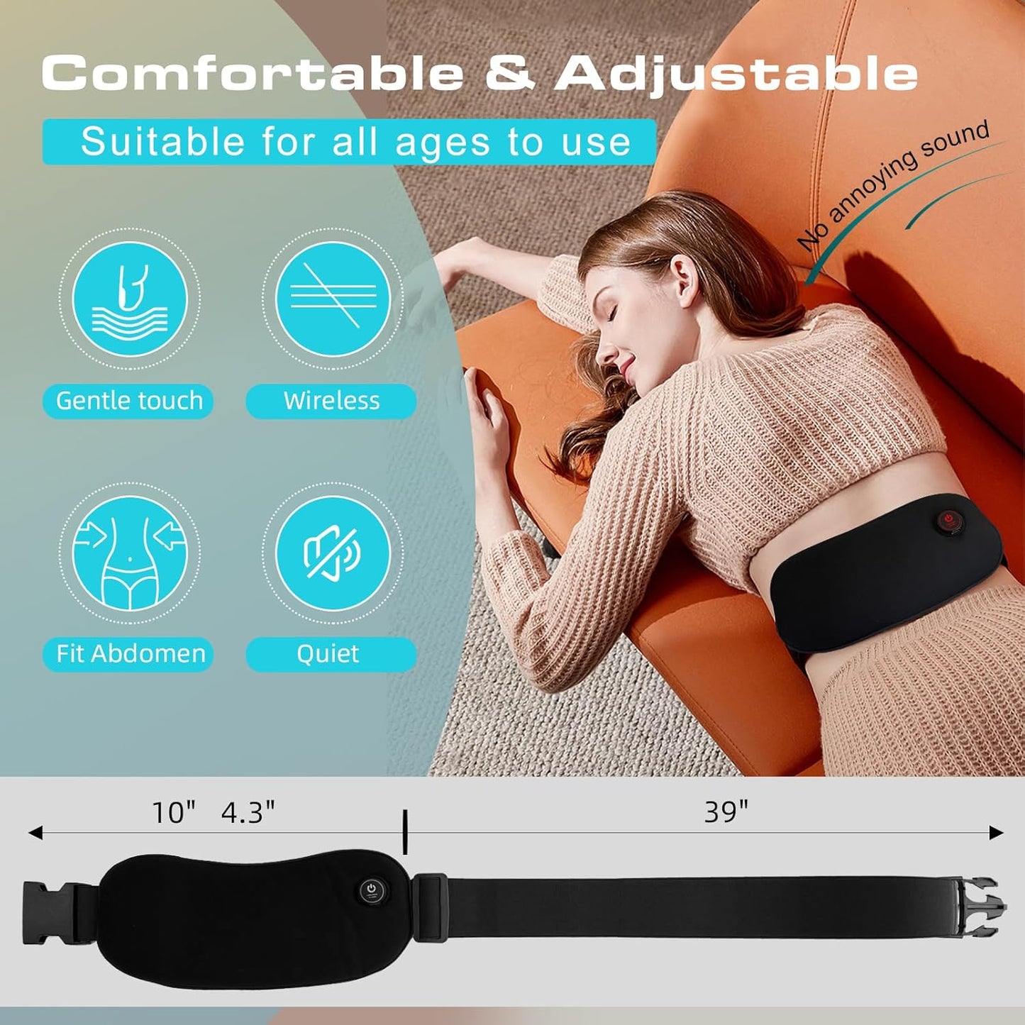 Portable Cordless Heating Pad, Profeir Heating Pads for Cramps Menstrual Heating Pad, Fast Heating Pad for Back Pain Relief, Wireless Heating Pads with Massage 3 Modes Period Heating for Women Girls