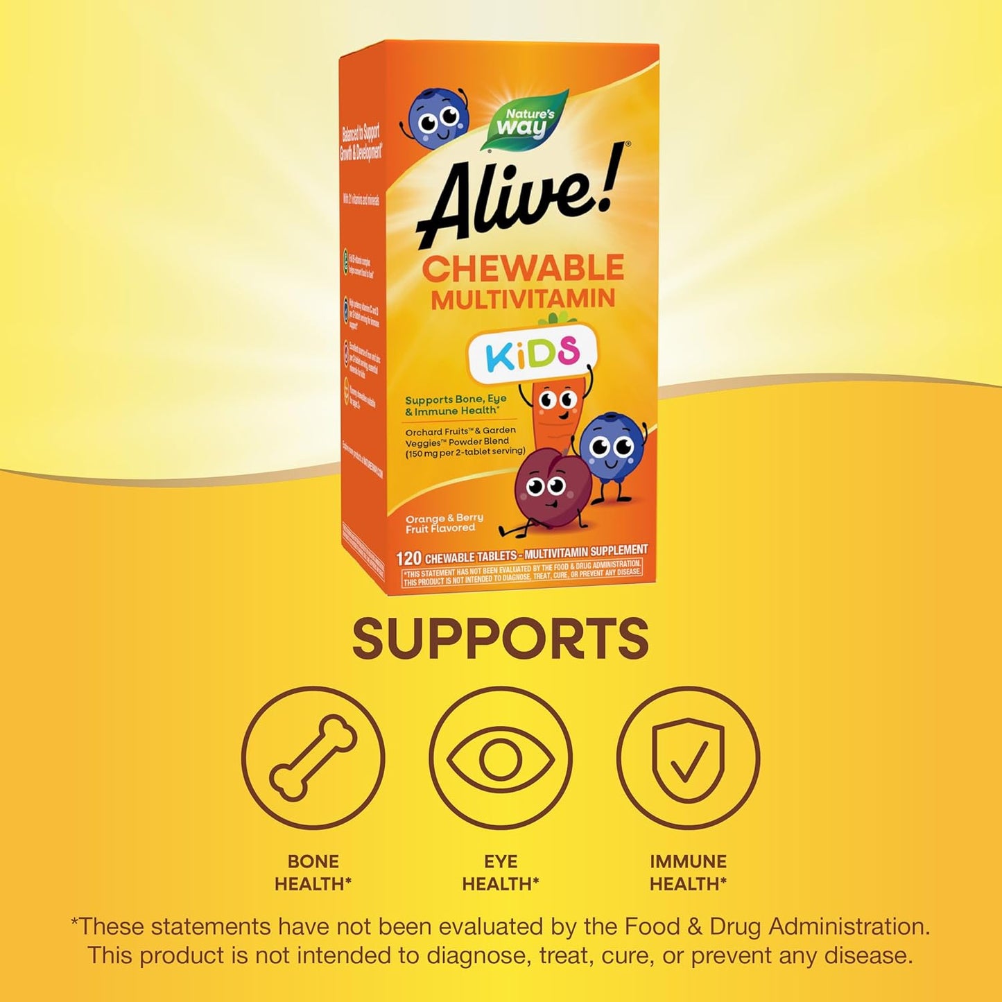 Nature's Way Alive Kids Chewable Multivitamin, Gluten Free, 120 Chewable Tablets