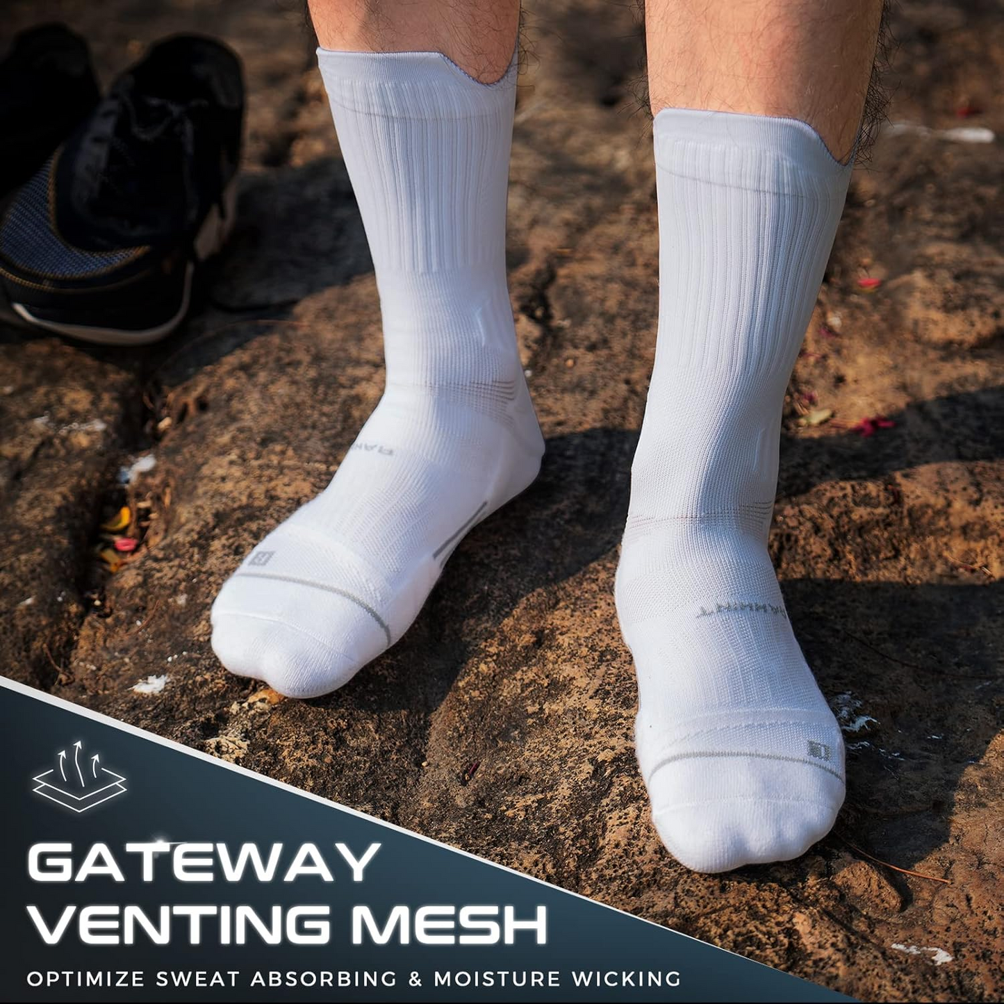 Coolmax Compression Running Socks 3 Pairs, Cushion Crew Socks, Anti-Blister Moisture Wicking Athletic Hiking Socks