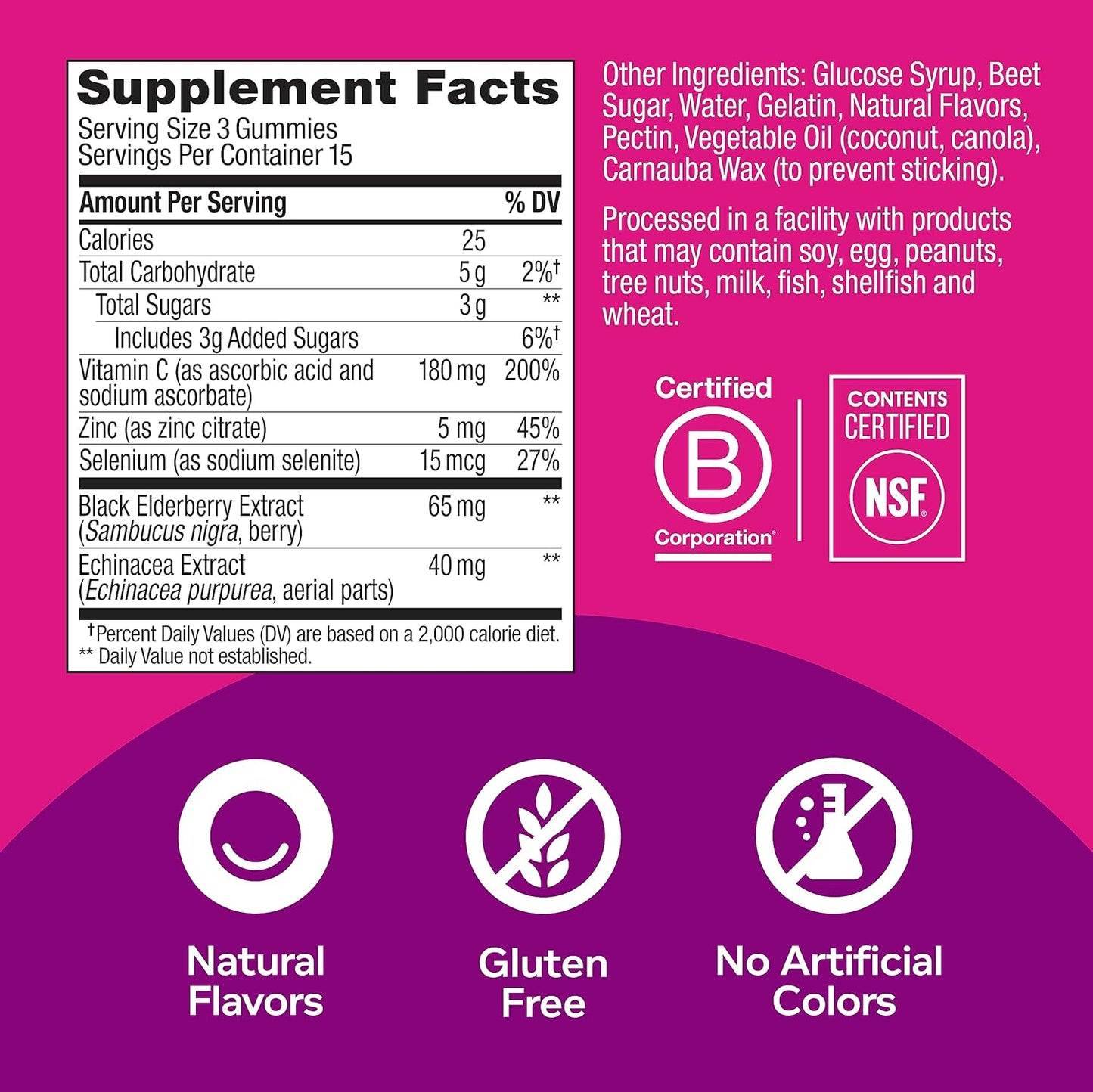 OLLY Immunity Gummy, Immune Support, Elderberry, Zinc, Vitamin C, Supplement, Berry Flavor, 15 Day Supply - 45 Count