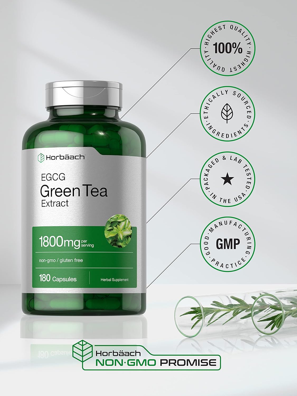 EGCG Green Tea Extract Pills | 180 Capsules | Max Potency | Non-GMO & Gluten Free Supplement | by Horbaach