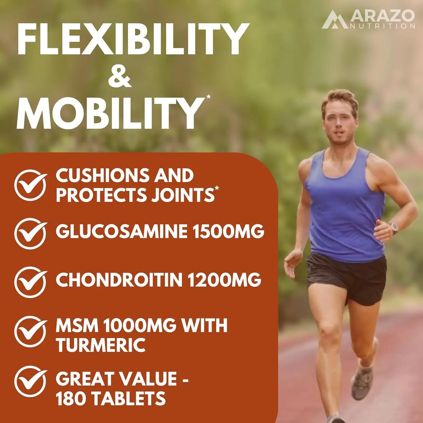 Arazo Nutrition Glucosamine Chondroitin Turmeric MSM Boswellia - Joint Support Supplement for Relief 180 Tablets Arazo Nutrition