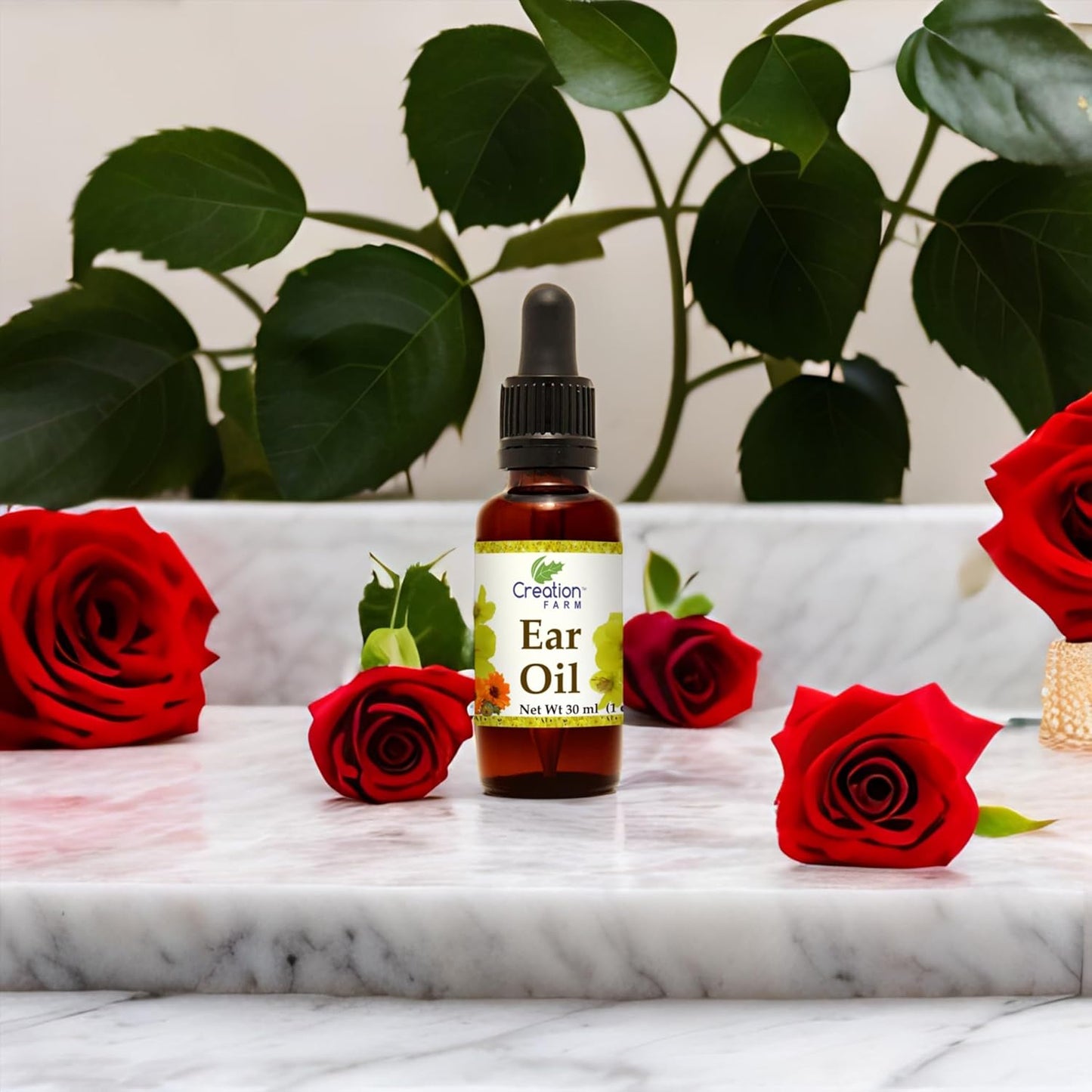 Creation Farm Ear Oil Drops with Mullein, Calendula, St Johns Wort, All Natural Herbal Relief for Earwax Removal, Earache Soothing, Itchy Irritated, Clogged or Dry Ears Made in USA