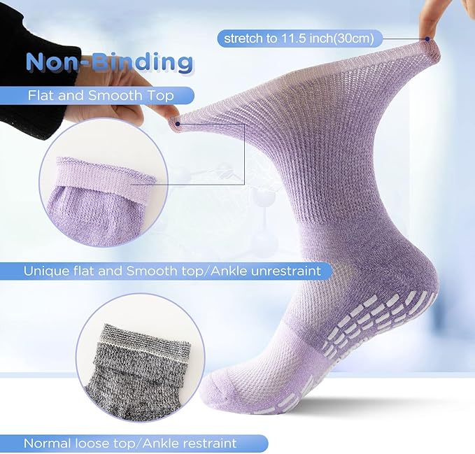Bulinlulu Diabetic Socks with Grippers for Women&Men-6 Pairs Bamboo Non Binding Diabetic Ankle Socks,Extra Wide Non Skid Stretchy Loose Top Socks with...
