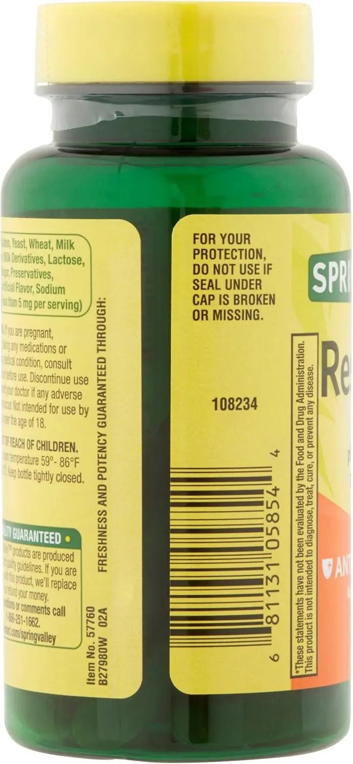 Spring Valley Resveratrol Plus Red Wine Extract Dietary Supplement, 250 mg, 30 count Spring Valley