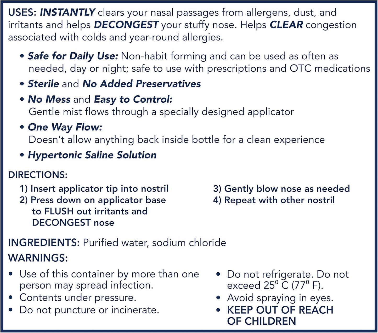 Sinex Saline Nasal Spray, Drug Free Ultra Fine Mist, Clear Everyday Sinus Congestion Fast, Clear Mucus from a Cold or Allergy, Daily Use 5.0 fl oz x 2