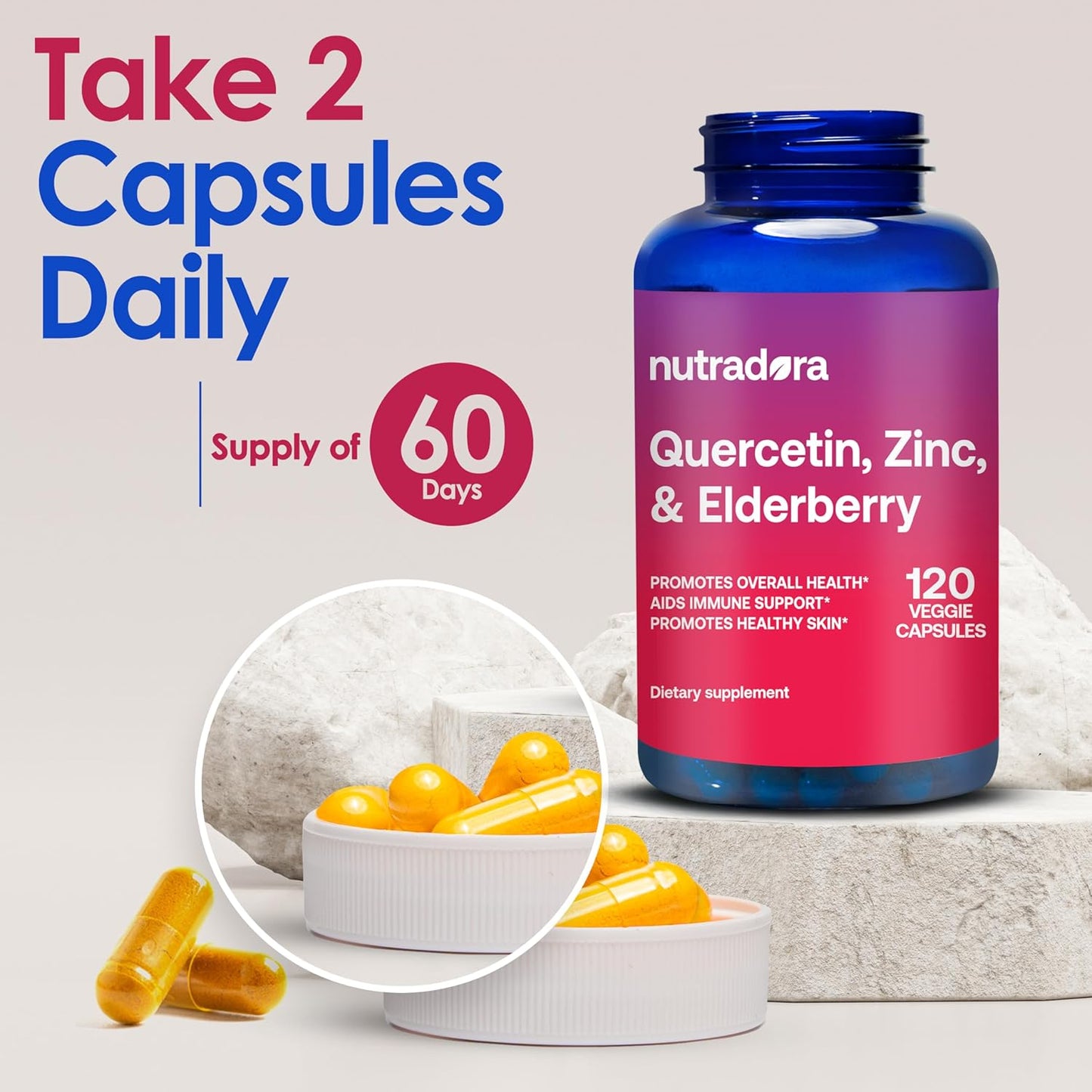 Quercetin 1000mg -Elderberry Zinc Quercetin Supplements Supports Immune- 120 Capsules (Pack of 1) Nutradora