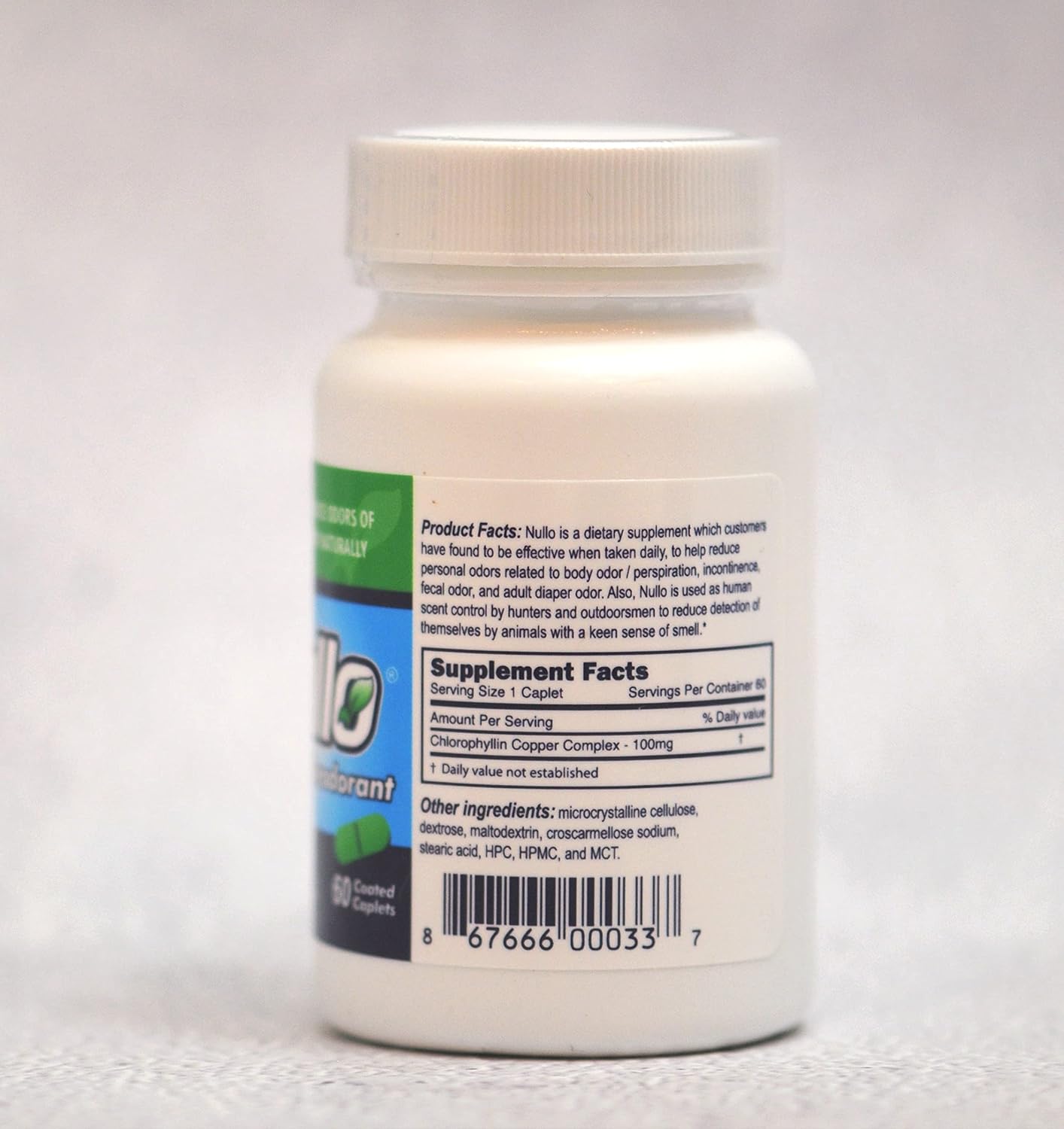 Nullo, Internal Deodorant, Chlorophyllin Copper Complex 100 mg, 60 count