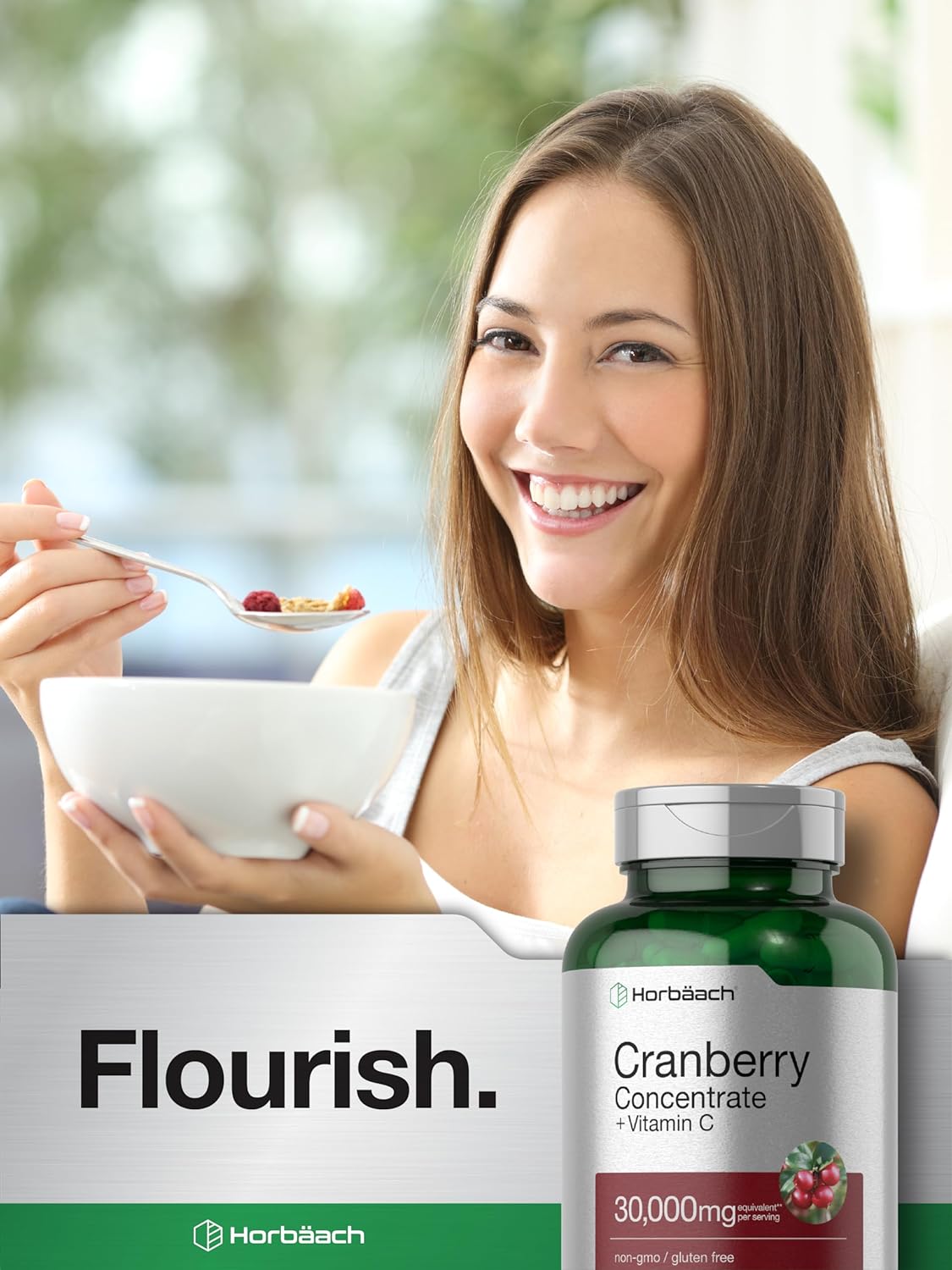 Horbäach Cranberry Concentrate Extract + Vitamin C | 15,000mg | 250 Capsules | Triple Strength Ultimate Potency Formula | Non-GMO and Gluten Free Cranberry Pills Supplement
