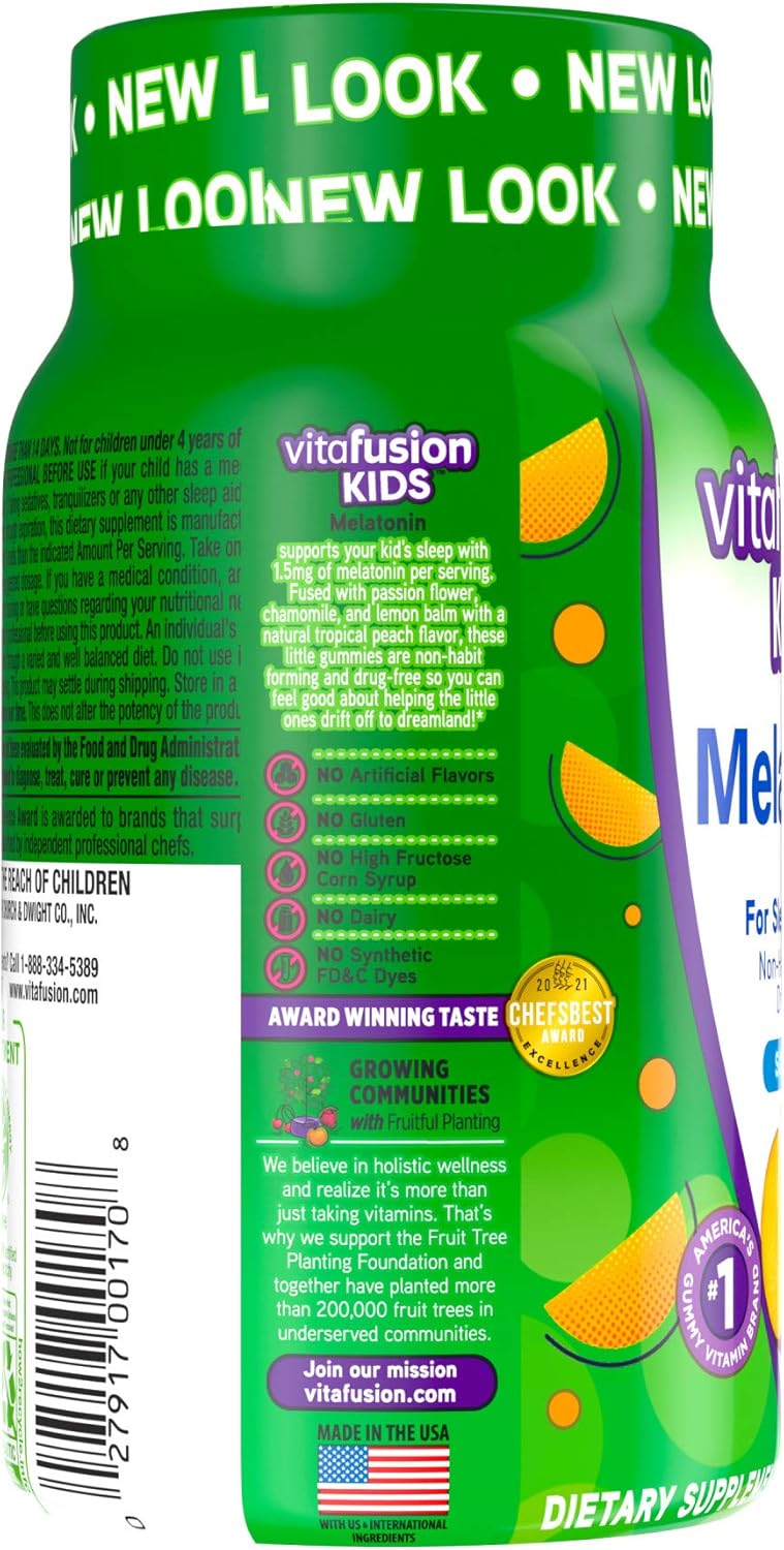Vitafusion Kids Melatonin Sleep Support Gummy Supplements, Tropical Peach Flavored Drug-Free Sleep Aid, 50 Gummies L'il Critters