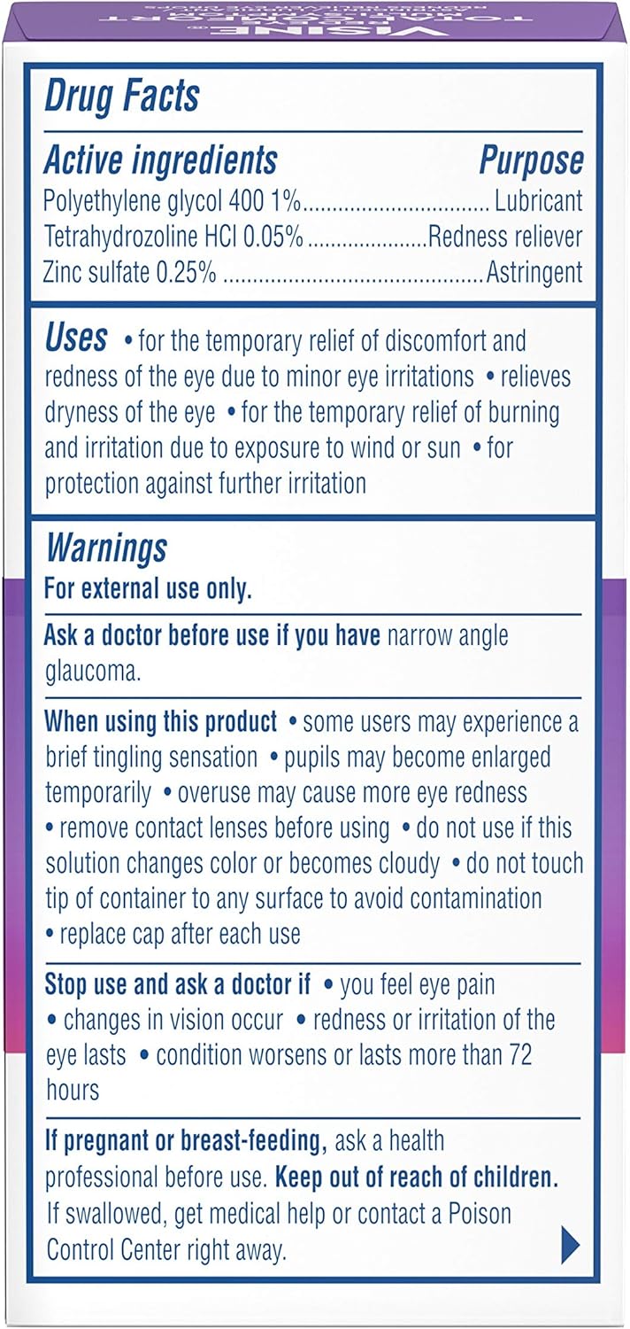 Visine Red Eye Total Comfort Multi-Symptom Eye Drops, All-in-One Astringent, Lubricant & Redness Reliever Eye Drops for Irritated, Dry, Burning, Watery, Itchy, Red, Gritty Eyes, 0.5 fl. oz