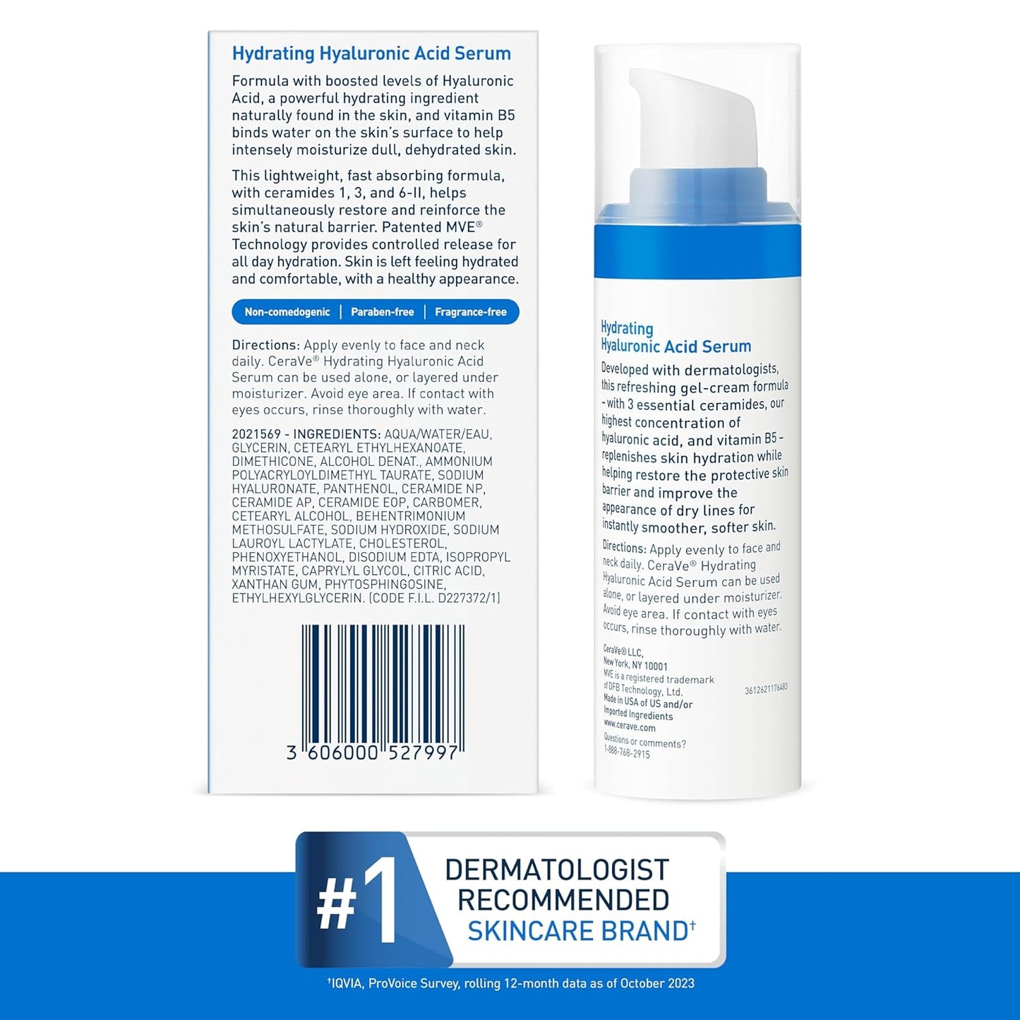 CeraVe Hyaluronic Acid Serum for Face with Vitamin B5 and Ceramides | Hydrating Face Serum for Dry Skin | Fragrance Free | 1 Ounce