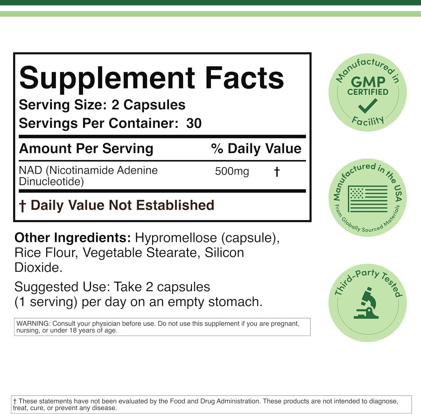 Double Wood NAD+ 500mg, 60 Capsules