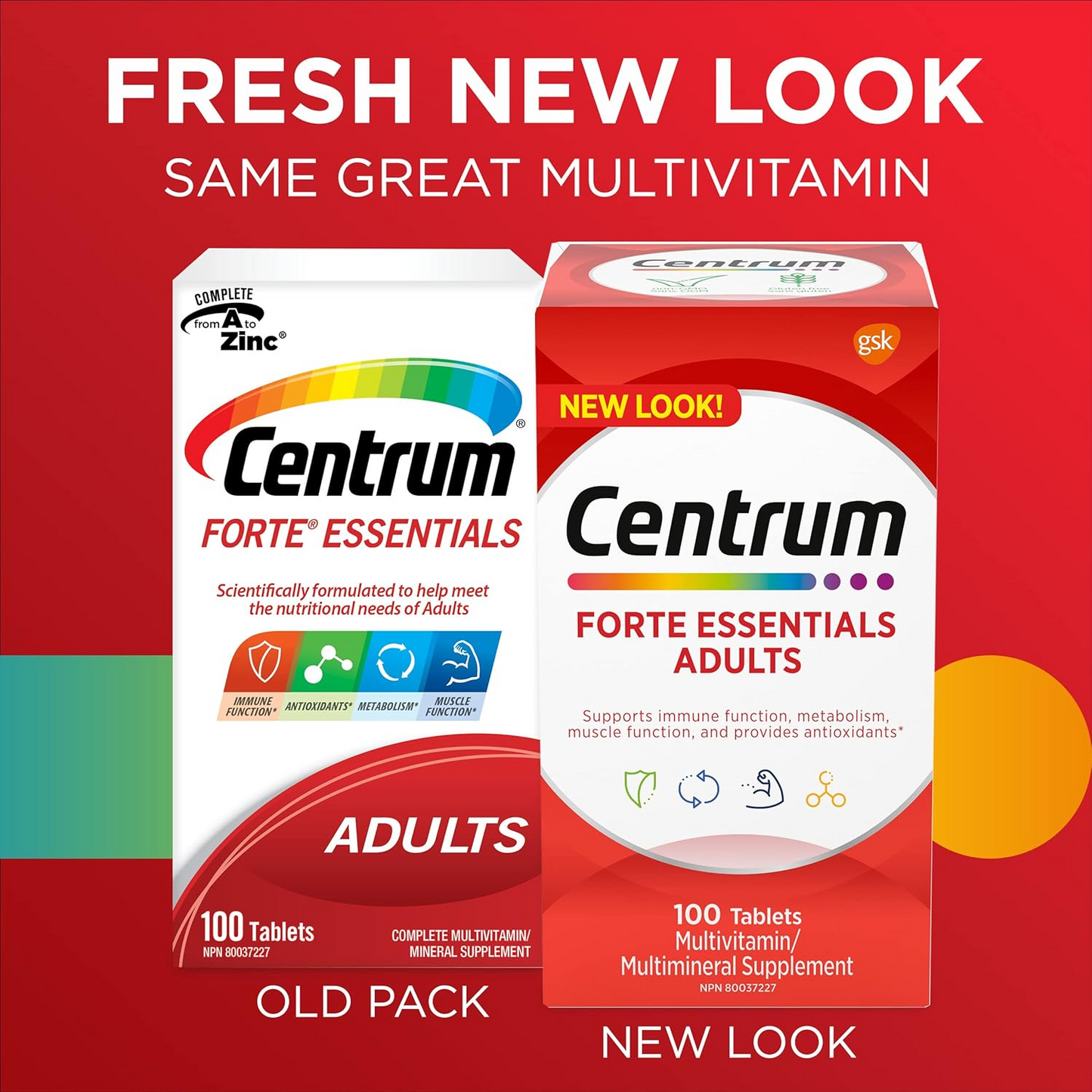 Centrum Forte Essentials, Complete Multivitamin & Mineral Supplement, Adults, 100 Tablets