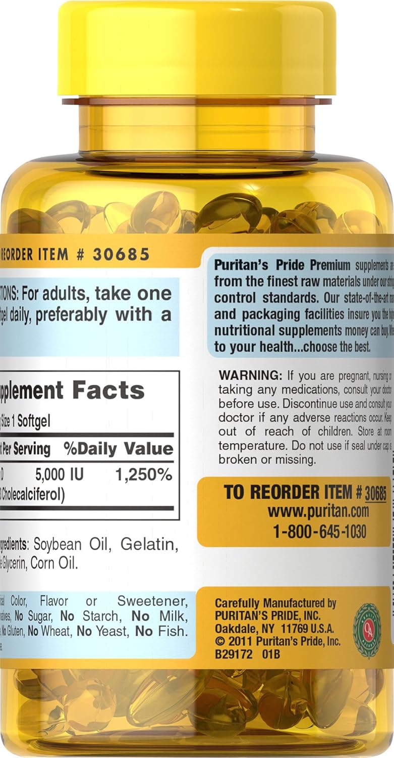 Puritan's Pride Vitamin D3 5000 IU - 200 Soft Gels
