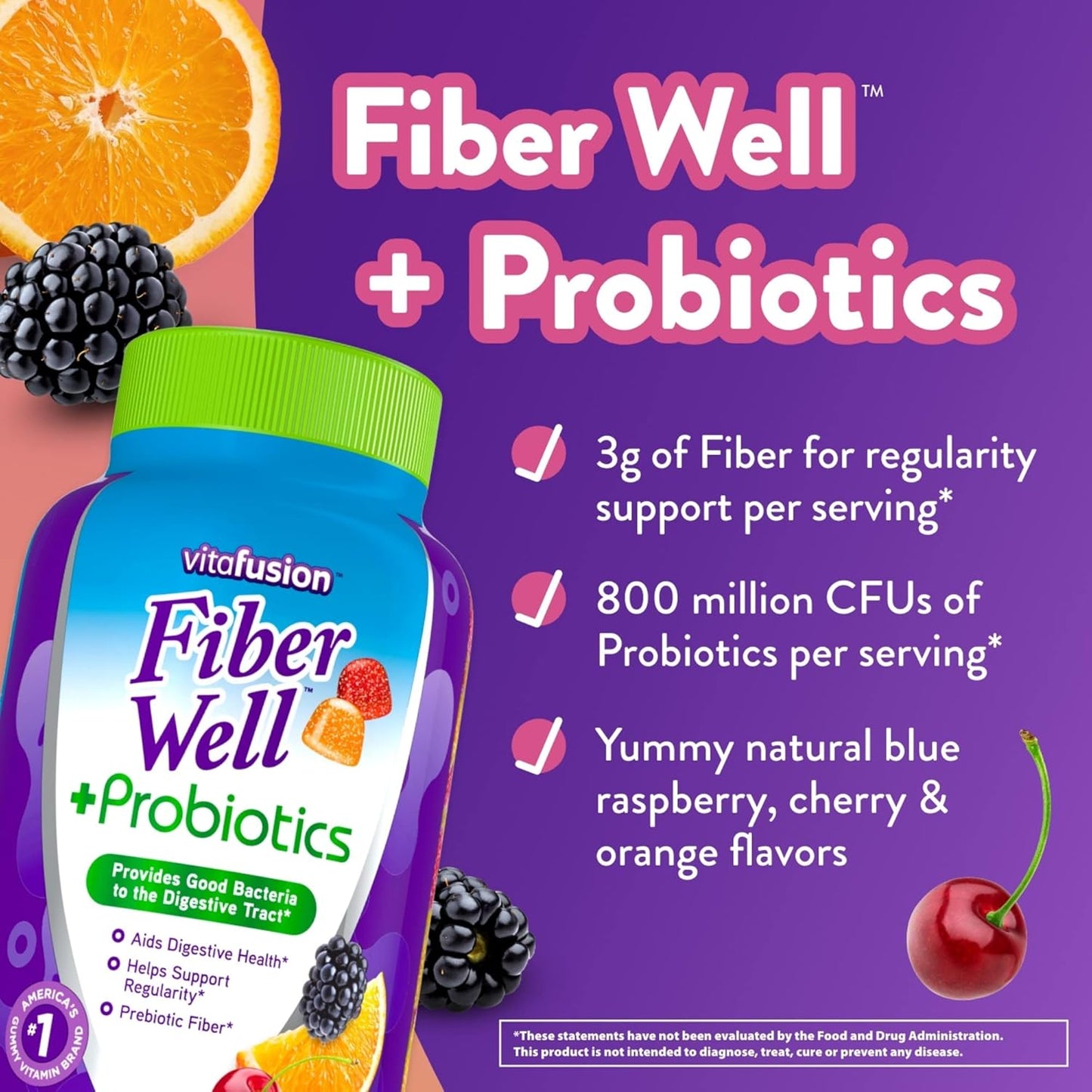 Vitafusion Fiber Well + Probiotics Gummies for Adults,TO SUPPORT REGULARITY DIGESTIVE TRACT 60 Count