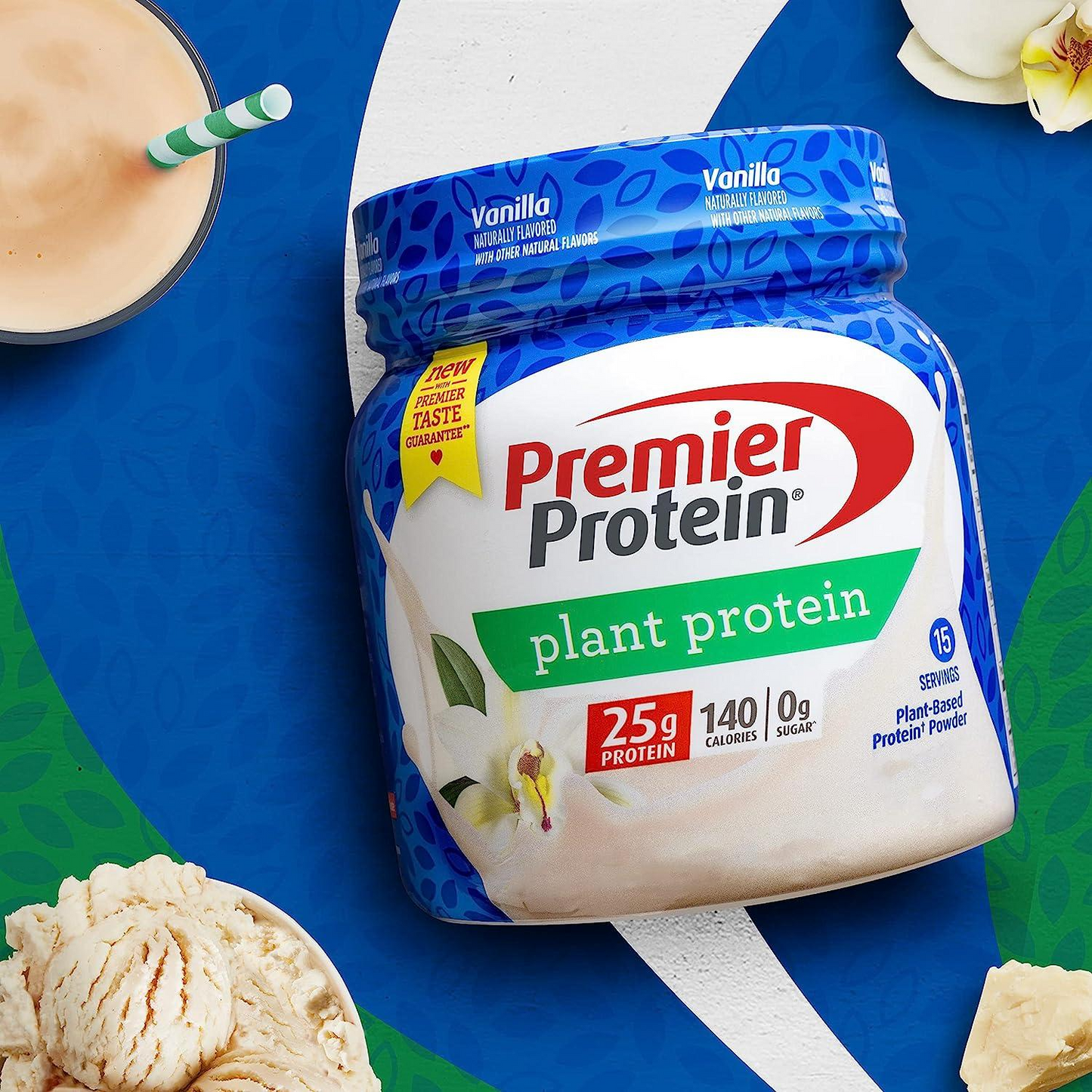 Premier Protein Powder Plant Protein, Vanilla, 25g Plant-Based Protein, 0g Sugar, Gluten Free, No Soy or Dairy Ingredients, 15 Servings