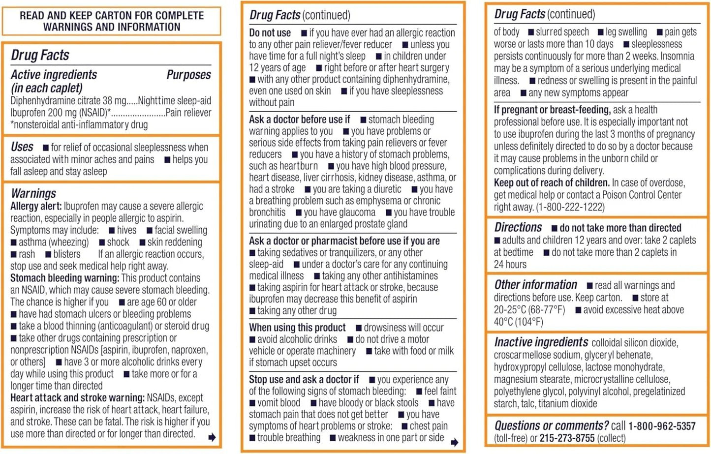 Motrin PM Caplets, 200 mg Ibuprofen & 38 mg Sleep Aid, Nighttime Relief for Minor Pains, 80 ct Motrin