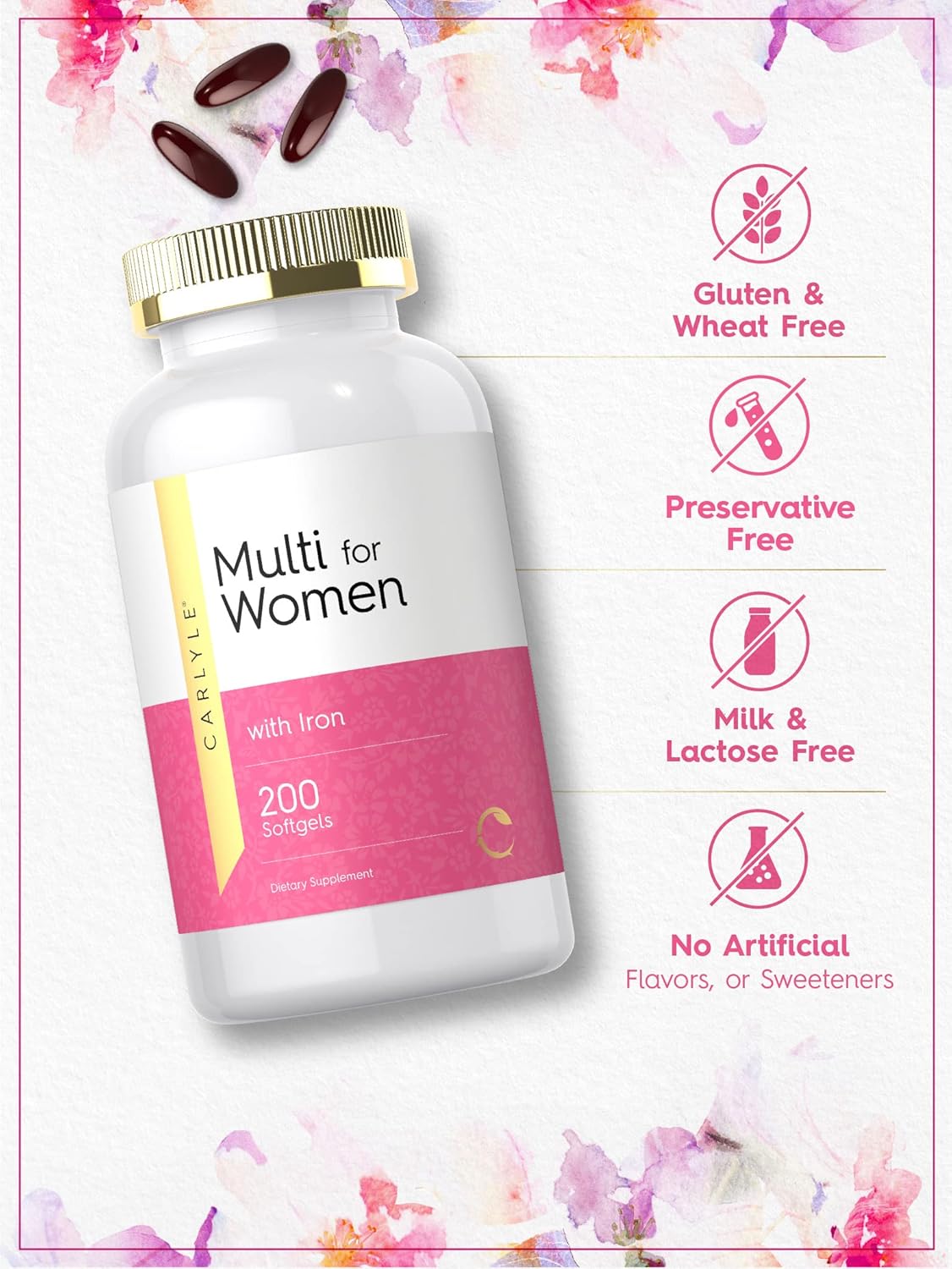 Carlyle Multivitamin for Women with Iron | 200 Softgel Capsules | Nutritional Support Supplement | Non-GMO, Gluten Free