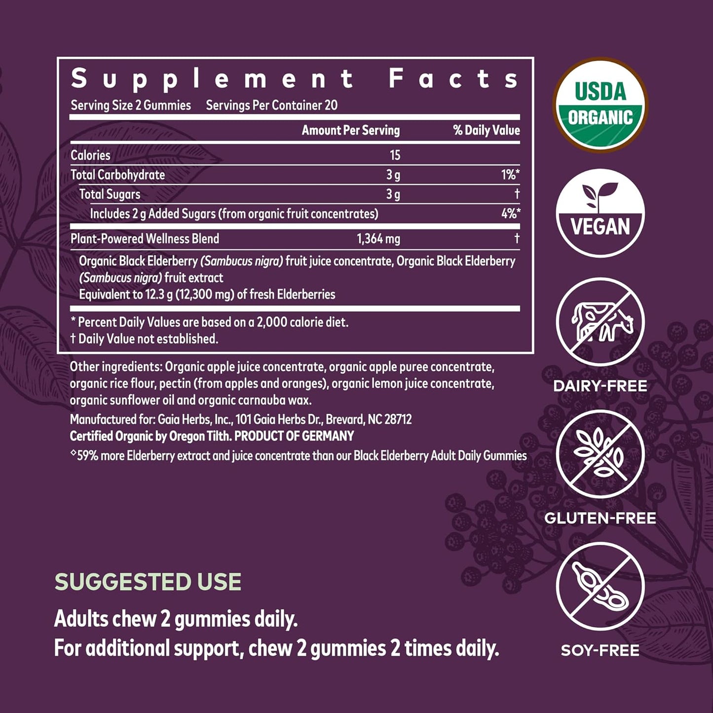 Gaia Herbs Black Elderberry (Sambucus Nigra)for Immune System Support - 40 Gummies