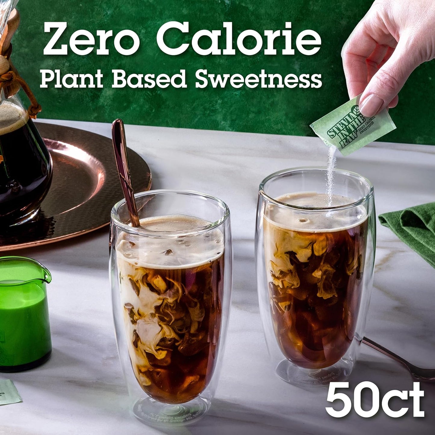Stevia In The Raw, Plant Based Zero Calorie Sweetener, Sugar Substitute, Vegan, Gluten-Free, 50 Count Pack