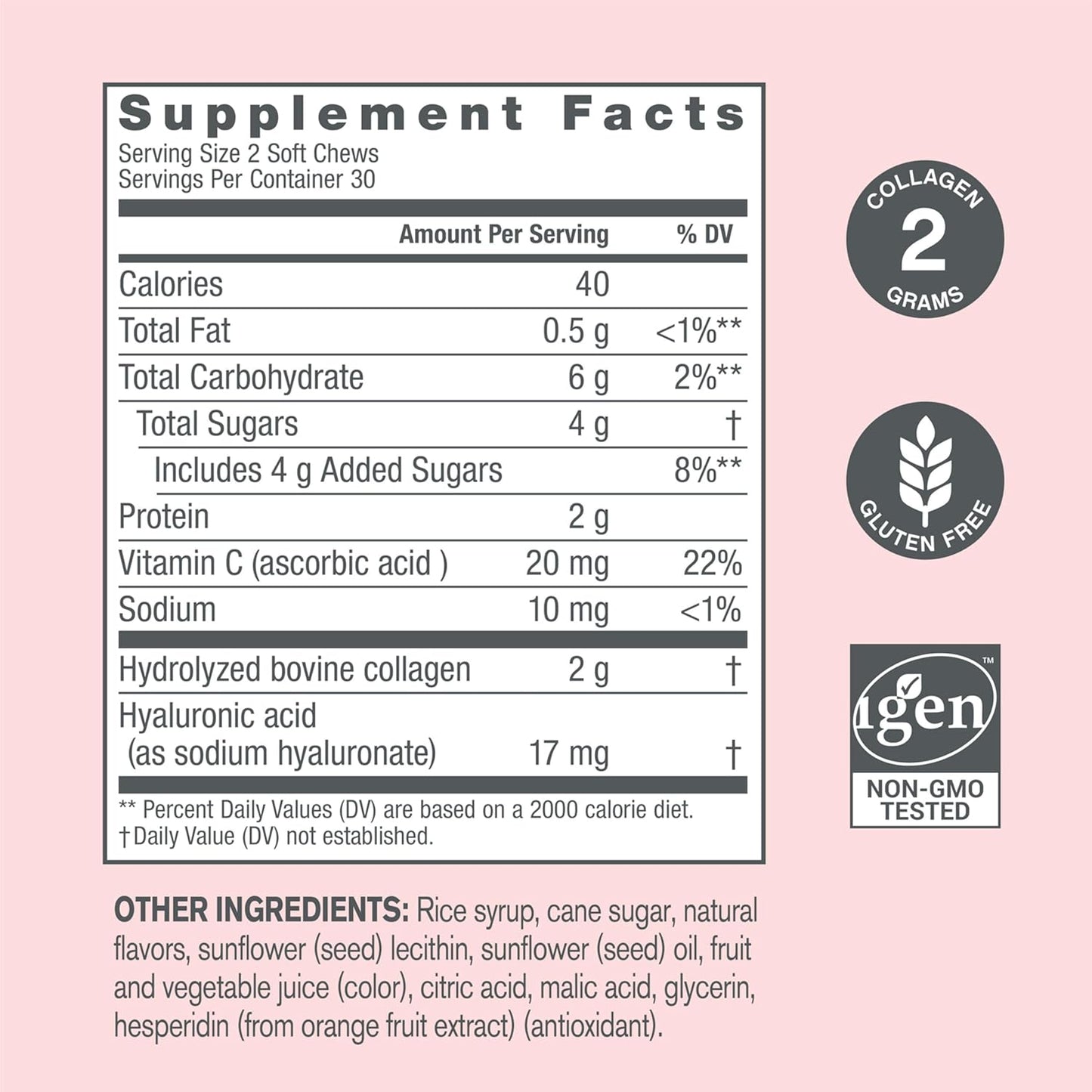 NeoCell Collagen Beauty Soft Chews with Vitamin C and Hyaluronic Acid, For Hair, Skin and Nail Health, 60 Count NeoCell