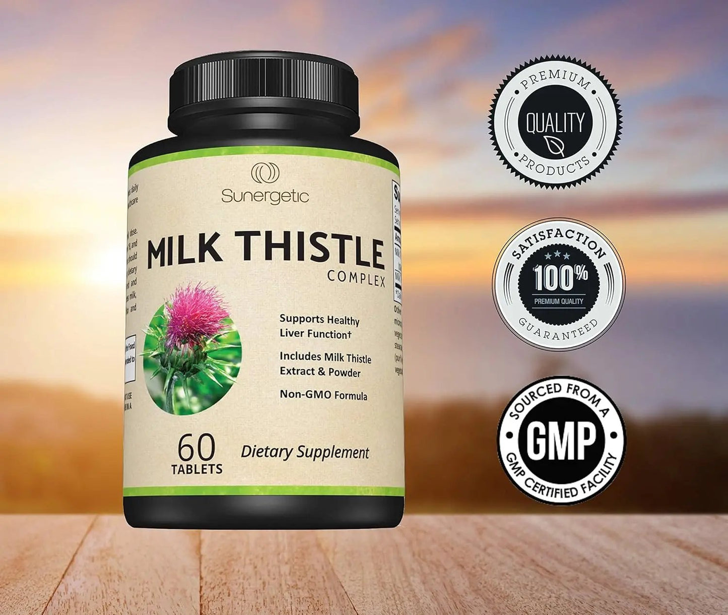 Premium Milk Thistle Complex - Supports Healthy Liver Function - Detox & Cleanse - Powerful Milk Thistle Extract & Seed Powder - Standardized Silymarin Content - 60 Milk Thistle Tablets Sunergetic