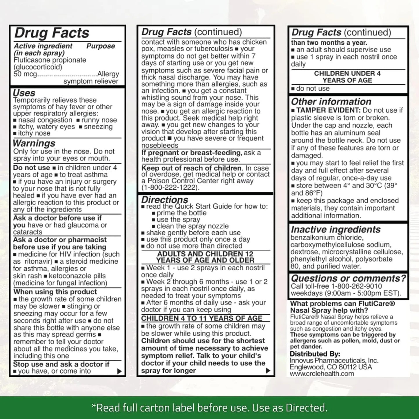 FlutiCare 120 metered nasal sprays, Fluticasone Propionate 50mcg, Relief During Allergy Season from Pollen, Dust, Dander, Both Indoor and Outdoor allergens - 1 month supply (1 Pack) FlutiCare