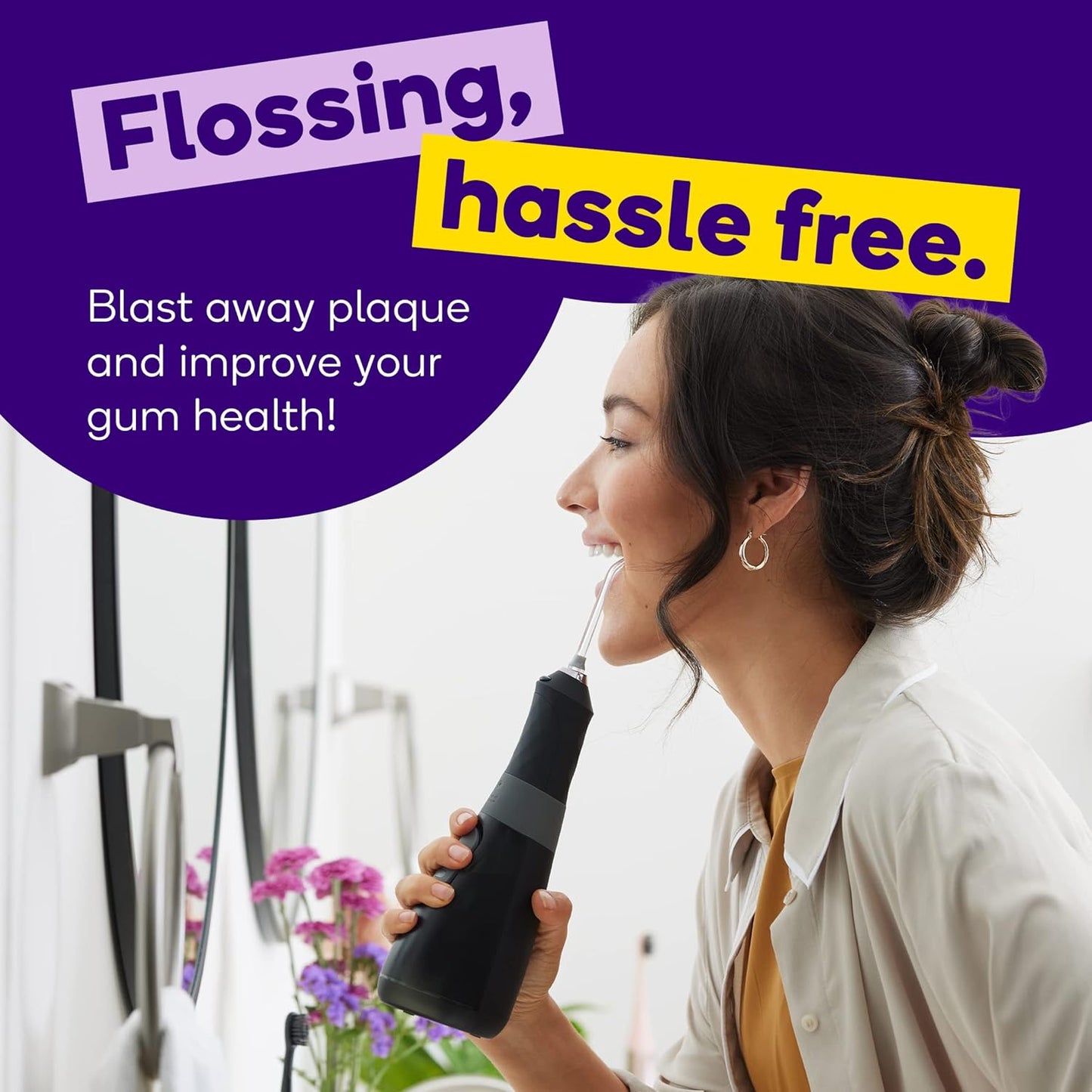 BURST Water Flosser for Teeth Cleaning – Cordless Water Flosser Picks for Plaque Removal Between Teeth, Braces & Dental Work – Electric & Portable Water Floss – Refillable 110mL Tank, 3 Modes – Black