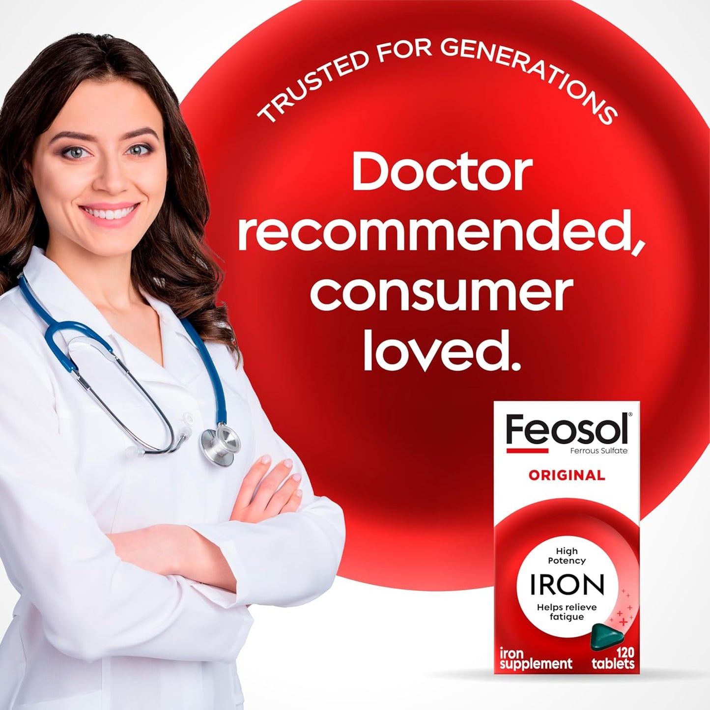 Feosol Original Iron Supplement Tablets, 325mg Ferrous Sulfate -120 ct