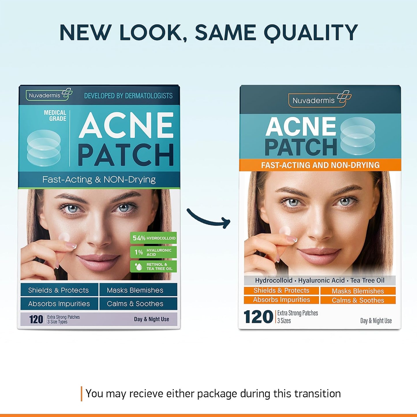 NUVADERMIS Acne Pimple Patches - Dark Spot, Blemish, Zit Treatment - 54% Hydrocolloid Dot Stickers - 120 Patch Pack for Clean Skin - Hyaluronic Salicylic Acid, Tea Tree Oil, Vitamin A - Face Cystic Po