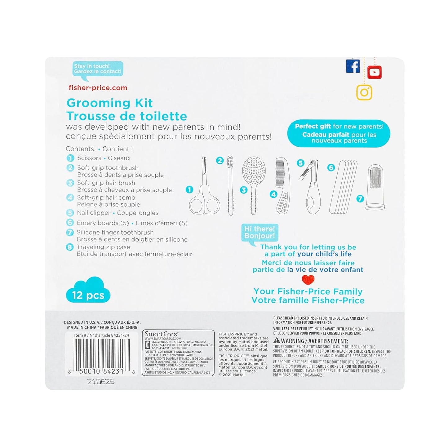 Smart Care Fisher-Price 12-Piece Baby Grooming Kit, Newborn Essentials, Baby Gift Set, Includes Baby Nail Kit, Baby Oral Care, Baby Hair Brush, Baby Comb Smart Care