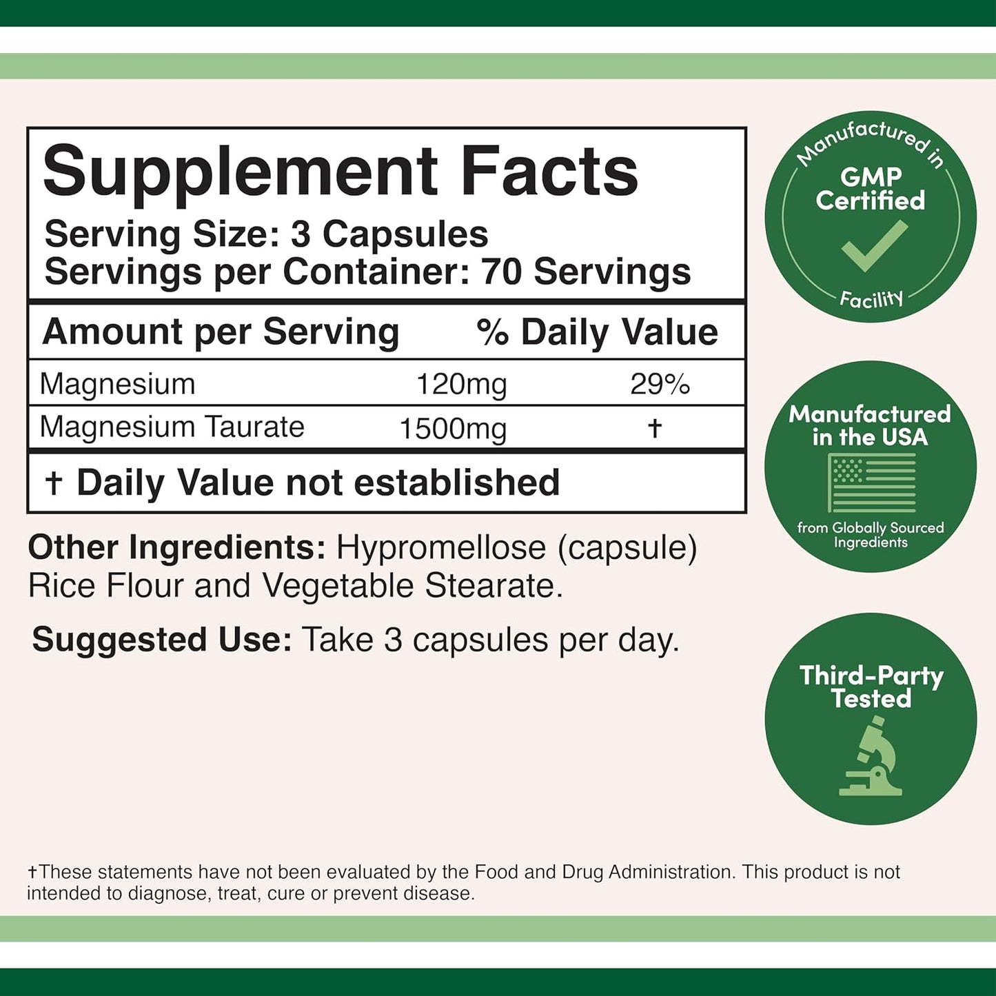 Double Wood Magnesium Taurate, 1,500mg per Serving, 210 Vegan Capsules