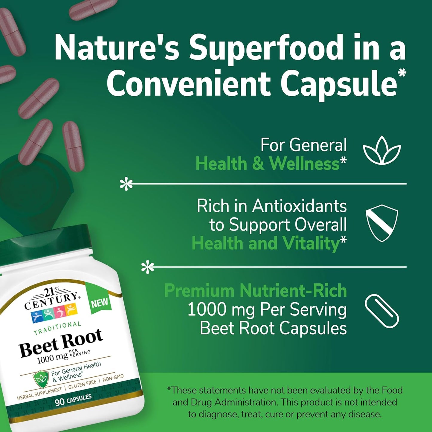 21st Century Traditional Beet Root 1000 mg, 90 Capsules