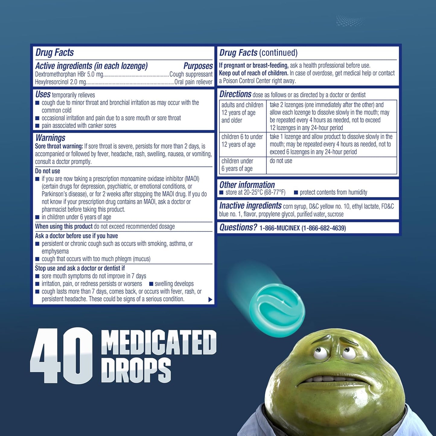 Mucinex InstaSoothe Sore Throat + Cough Relief Alpine Herbs & Mint Flavor, Fast Acting, Cooling Comfort, Powerful Sore Throat Oral Pain Reliever, 40 Medicated Drops