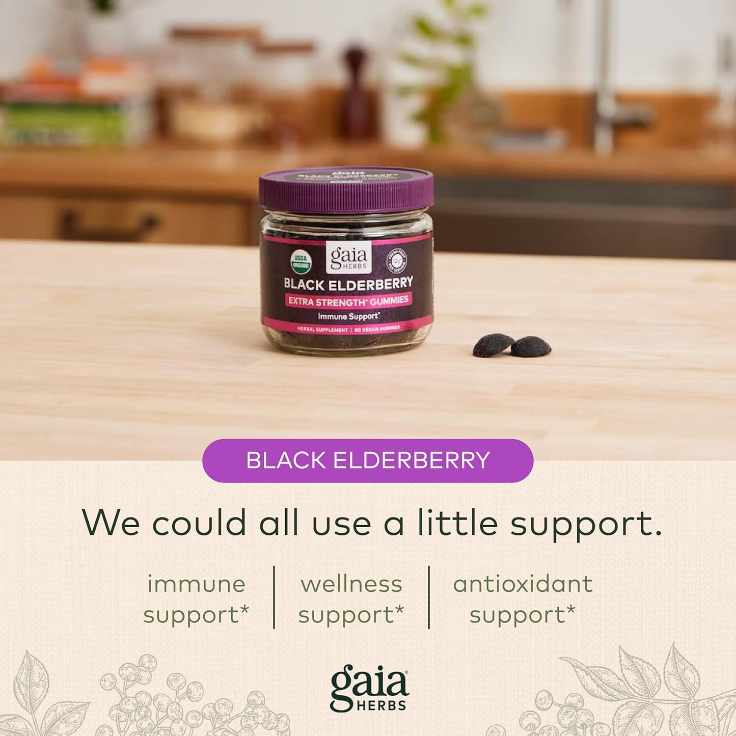 Gaia Herbs Black Elderberry (Sambucus Nigra)for Immune System Support - 40 Gummies Gaia Herbs